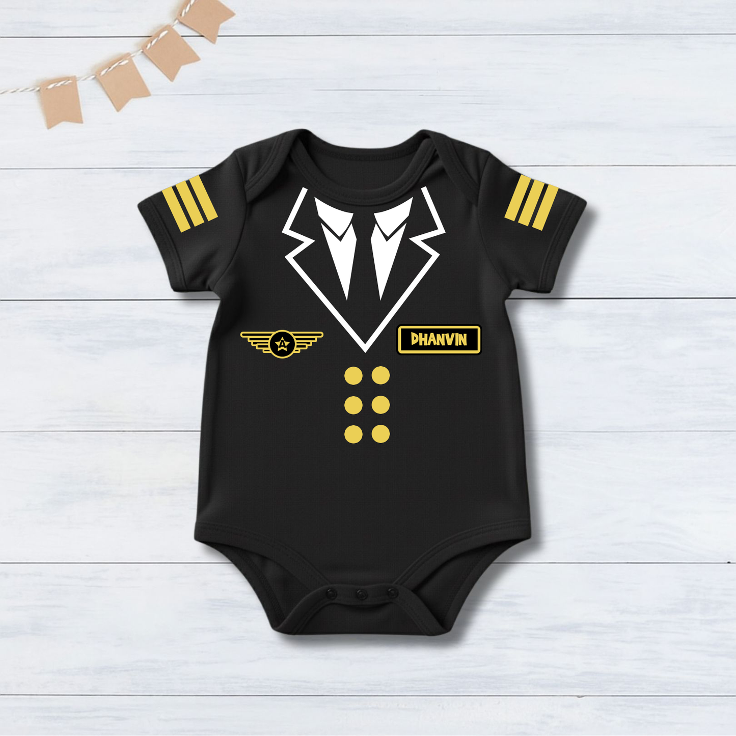 New Born & Baby clothing | Professional Air Force Captain Inspired Photoshoot Outfit for Baby with Customized Baby Name Printed | Soft Cotton