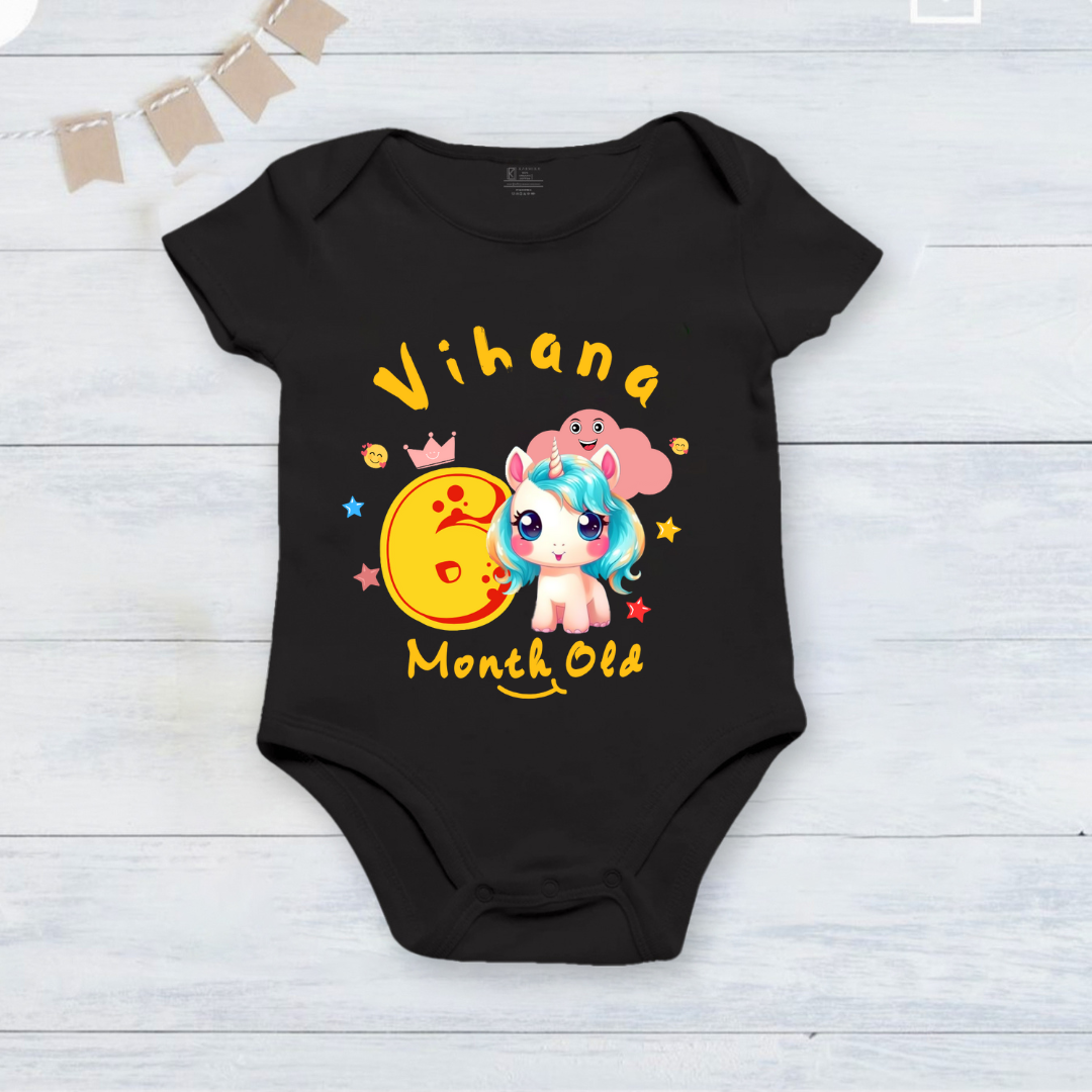 Infant monthly birthday_ With Customized Baby Name Stylish Black Onesies