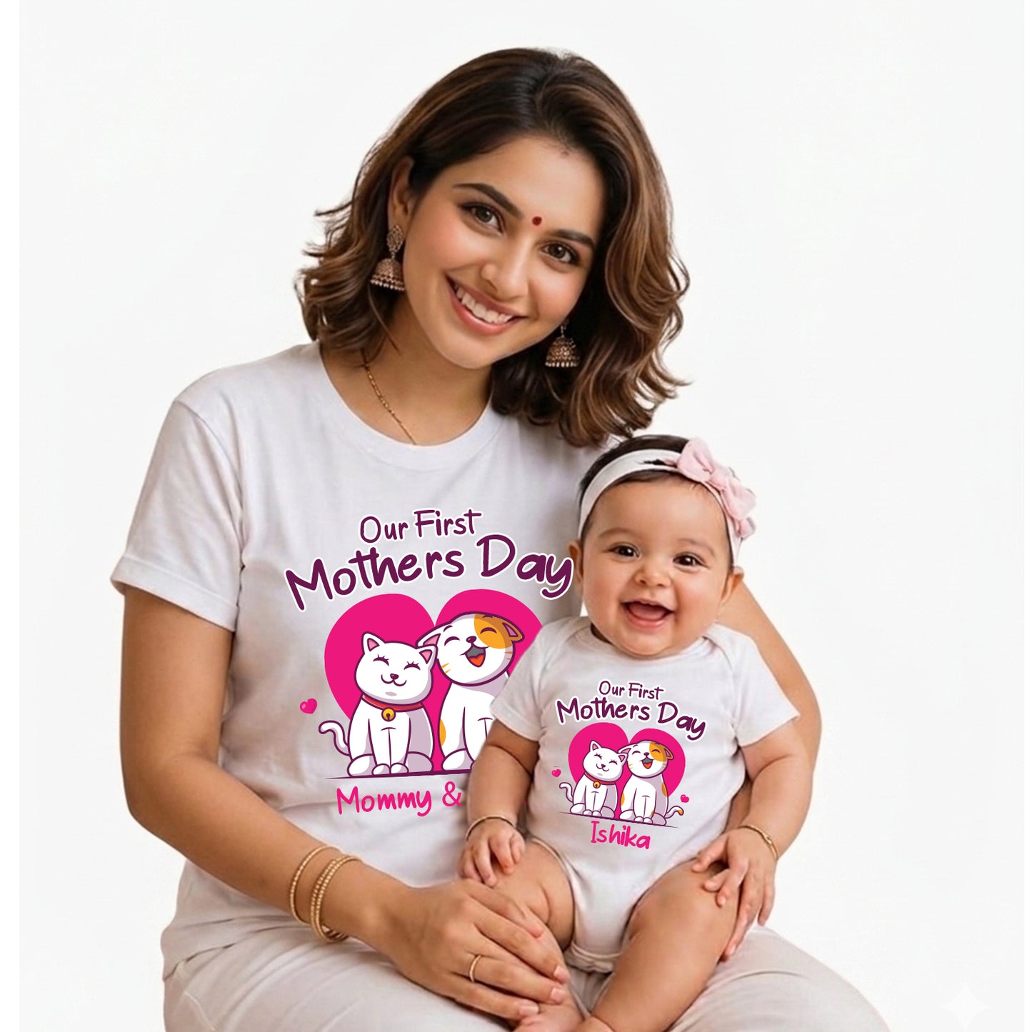 New Born & Baby Clothing | Our First Mother's Day Together With Customized Baby Name White Combo | Soft Cotton