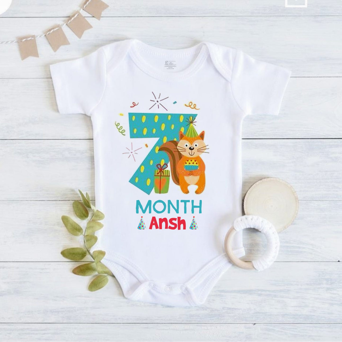 7th Infant monthly birthday Little Monthlies Onesie