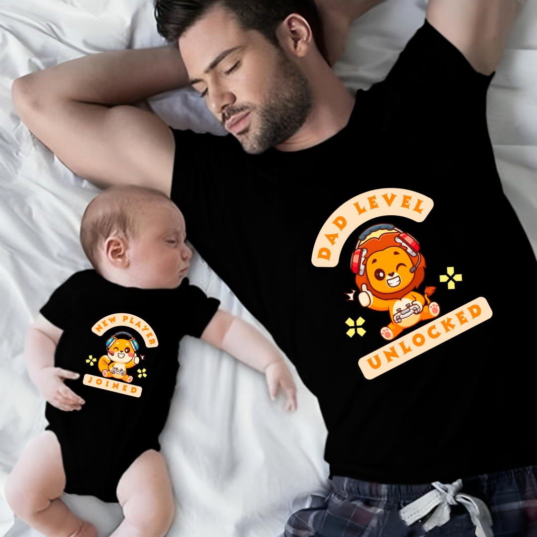 Our First Father's Day Twinning Sets T-shirt and onesie Dad level unlocked and new player joined _black