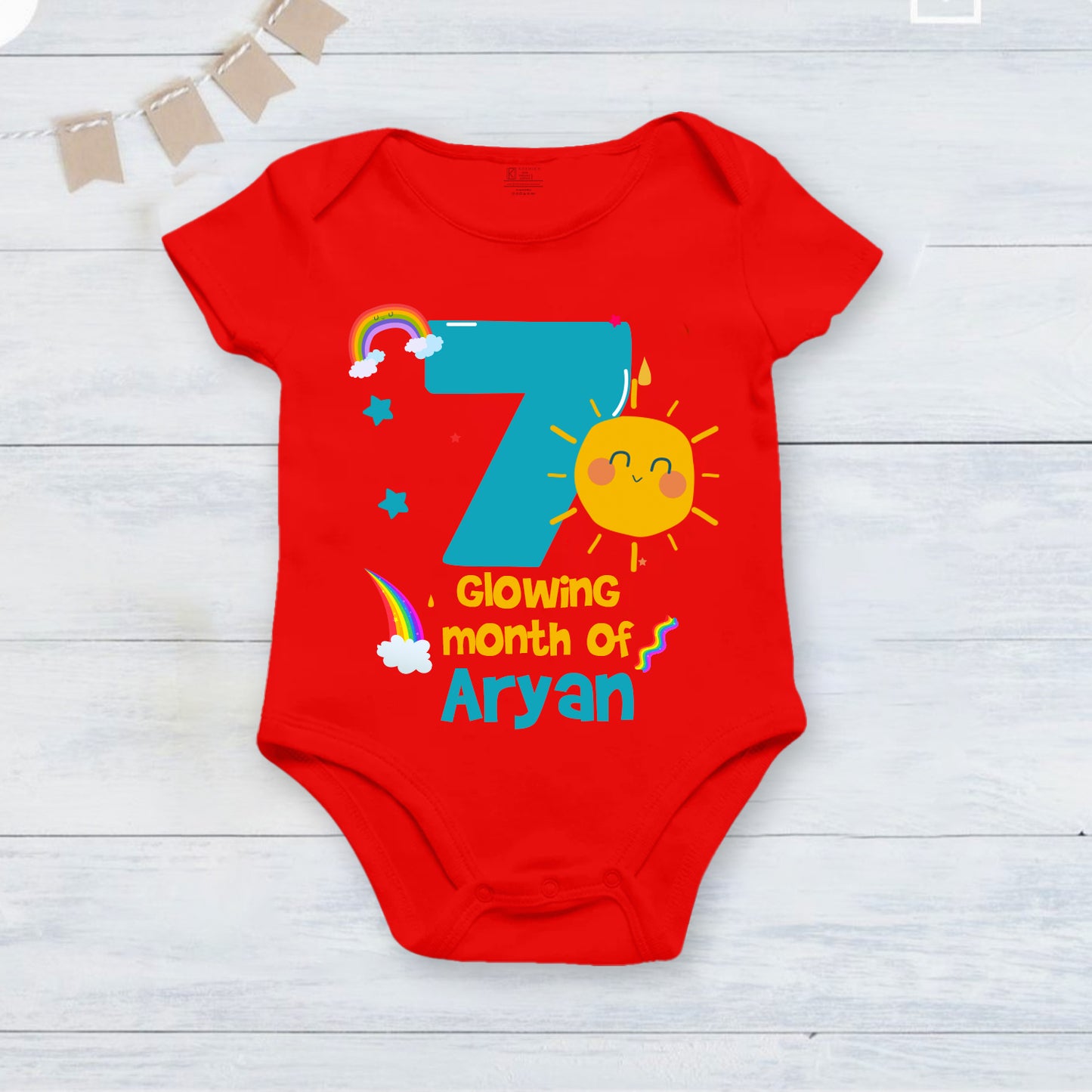 7th Infant monthly birthday_ With Customized Name Stylish Red Onesies