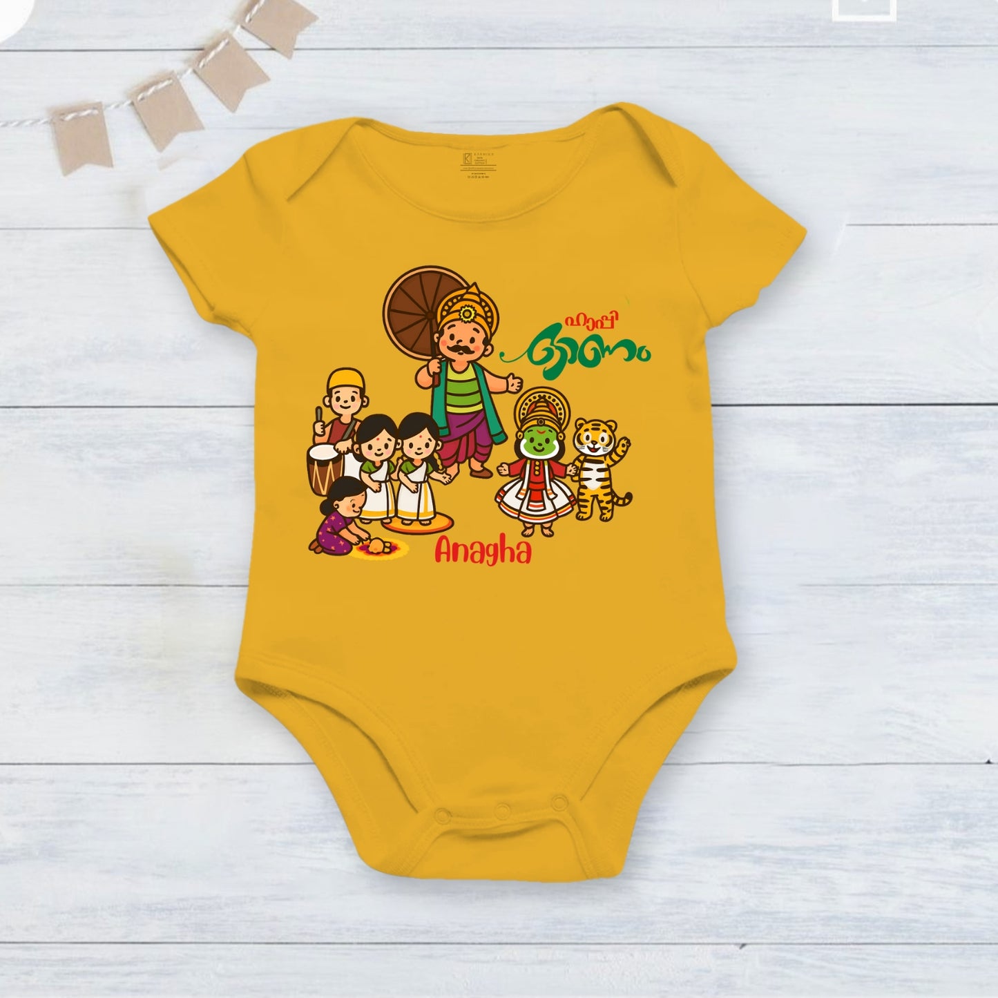 Happy Onam with customised name_ Yellow Romper