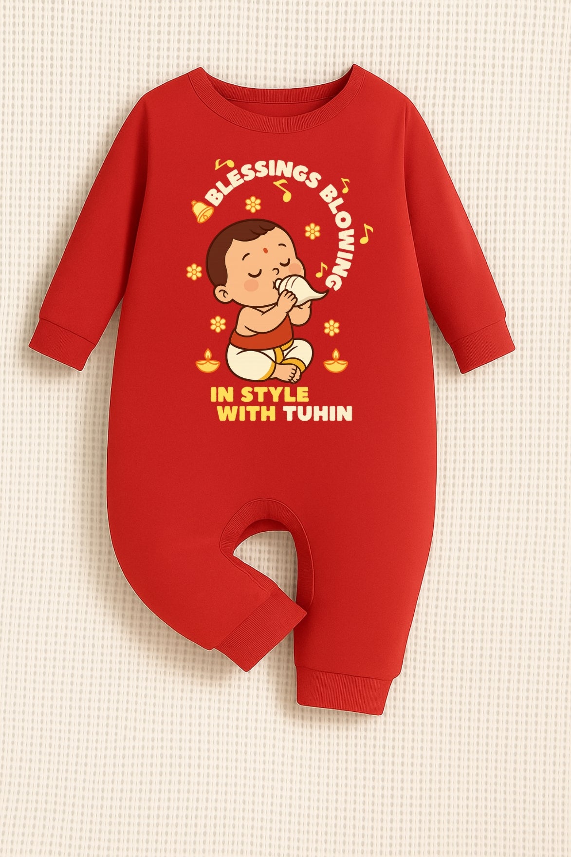 Blessing Blowing In Style With Customized Baby Name _ Full Red Romper
