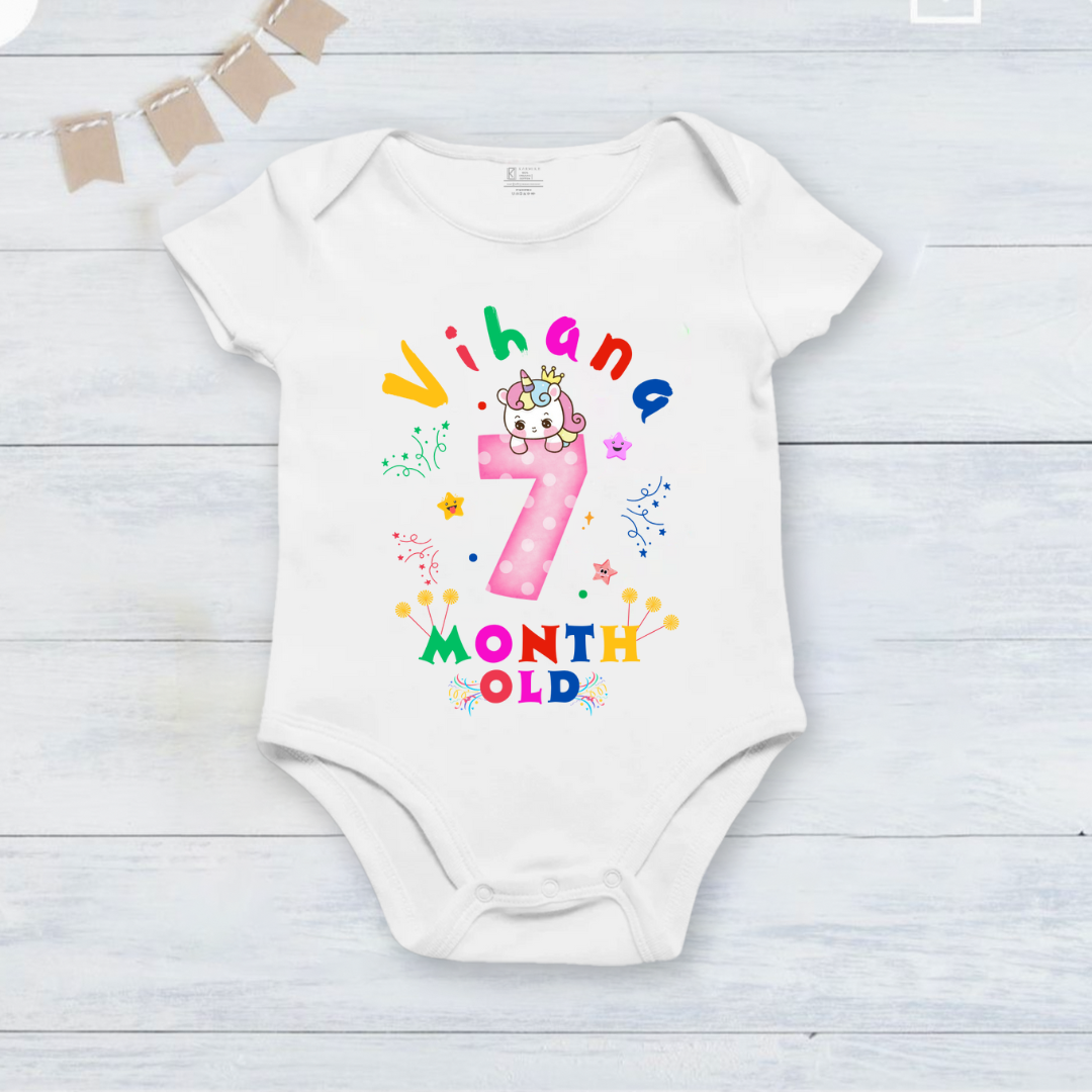 Infant monthly birthday 12 Months of Love_ Customized name White Onesie