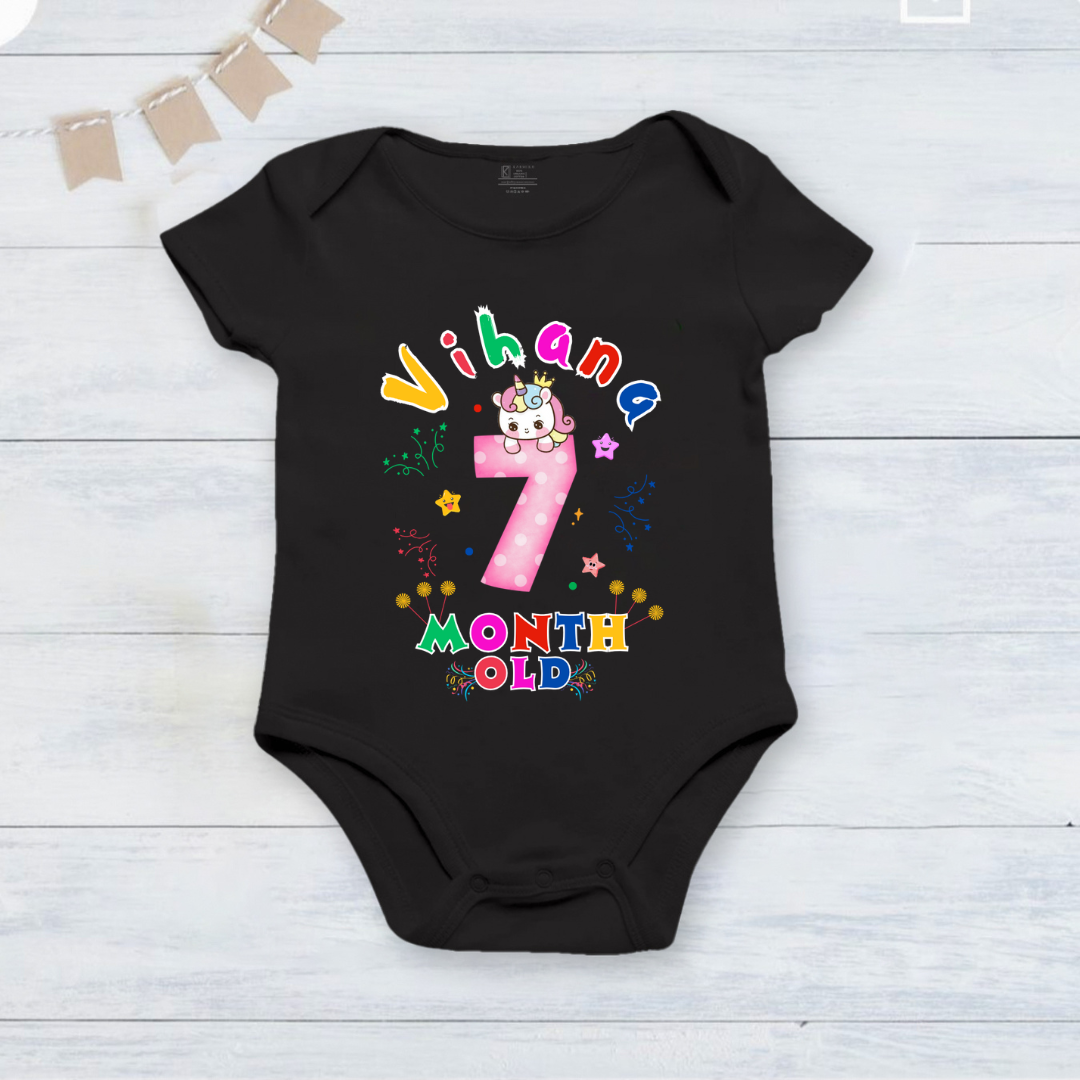 Infant monthly birthday_ With Customized Baby Name Stylish Black Onesies