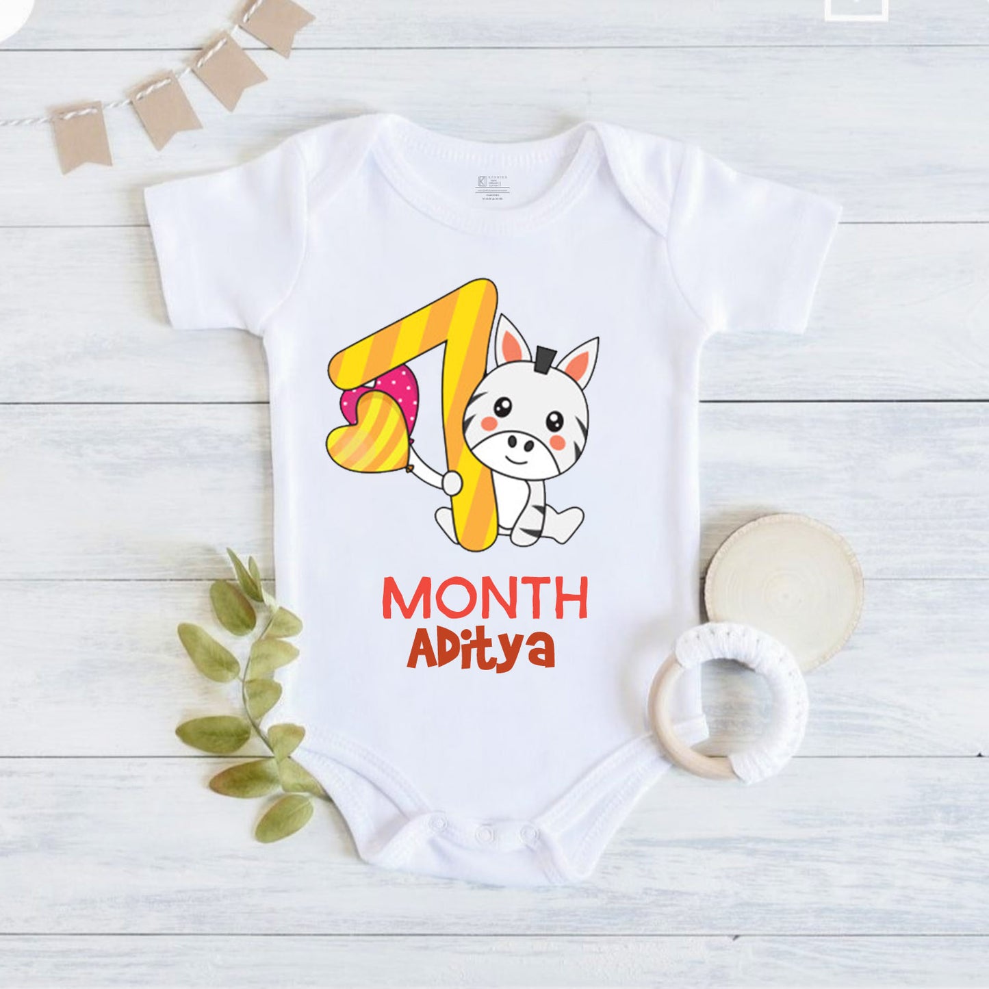 7th Infant monthly birthday 12 Months of Love Onesie