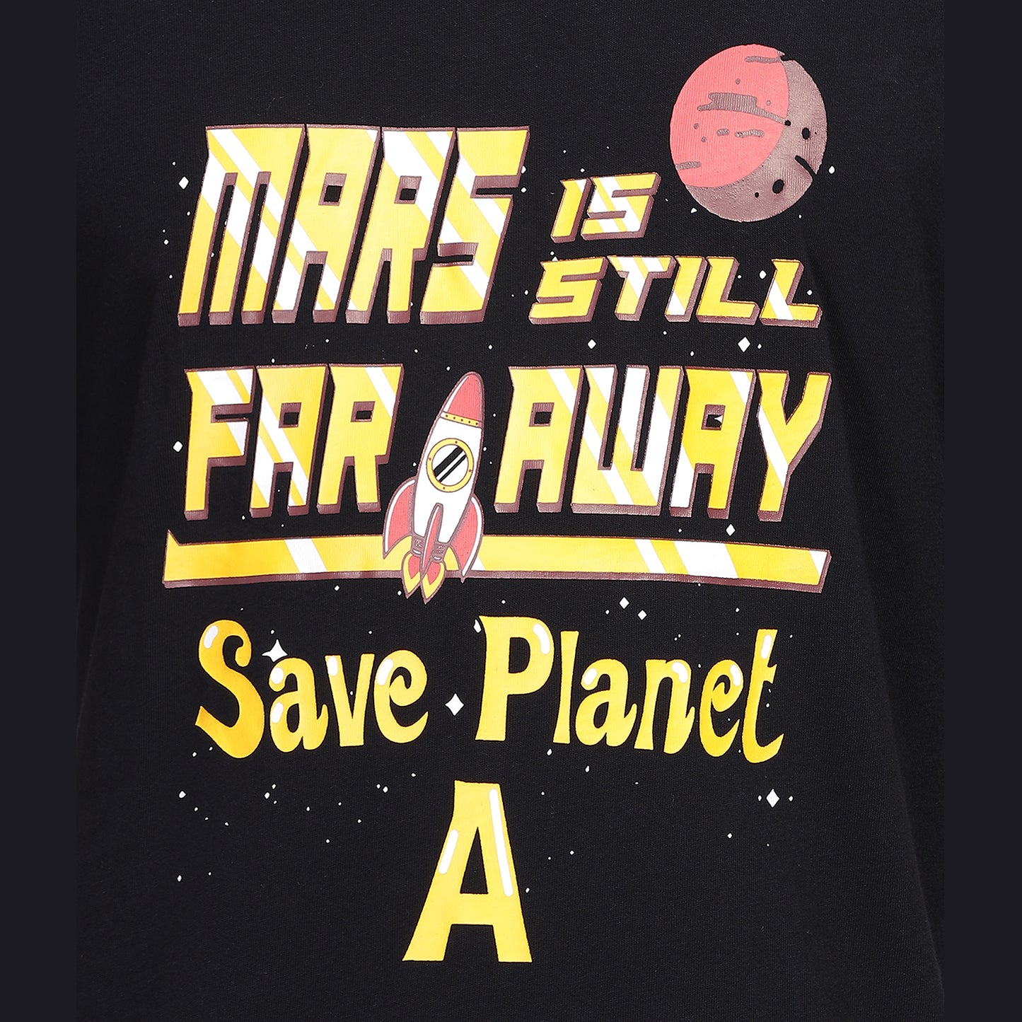 Men Drop-shoulder Loose Fit premium organic cotton Black Mars Tshirt