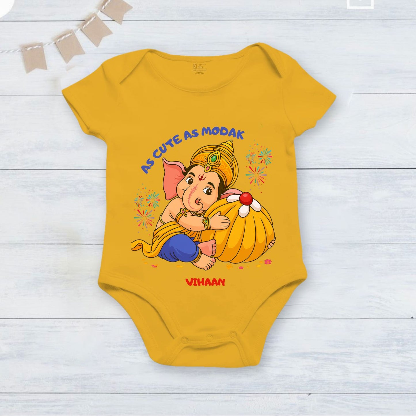As Cute As Modak with customised name_ Yellow Onesie