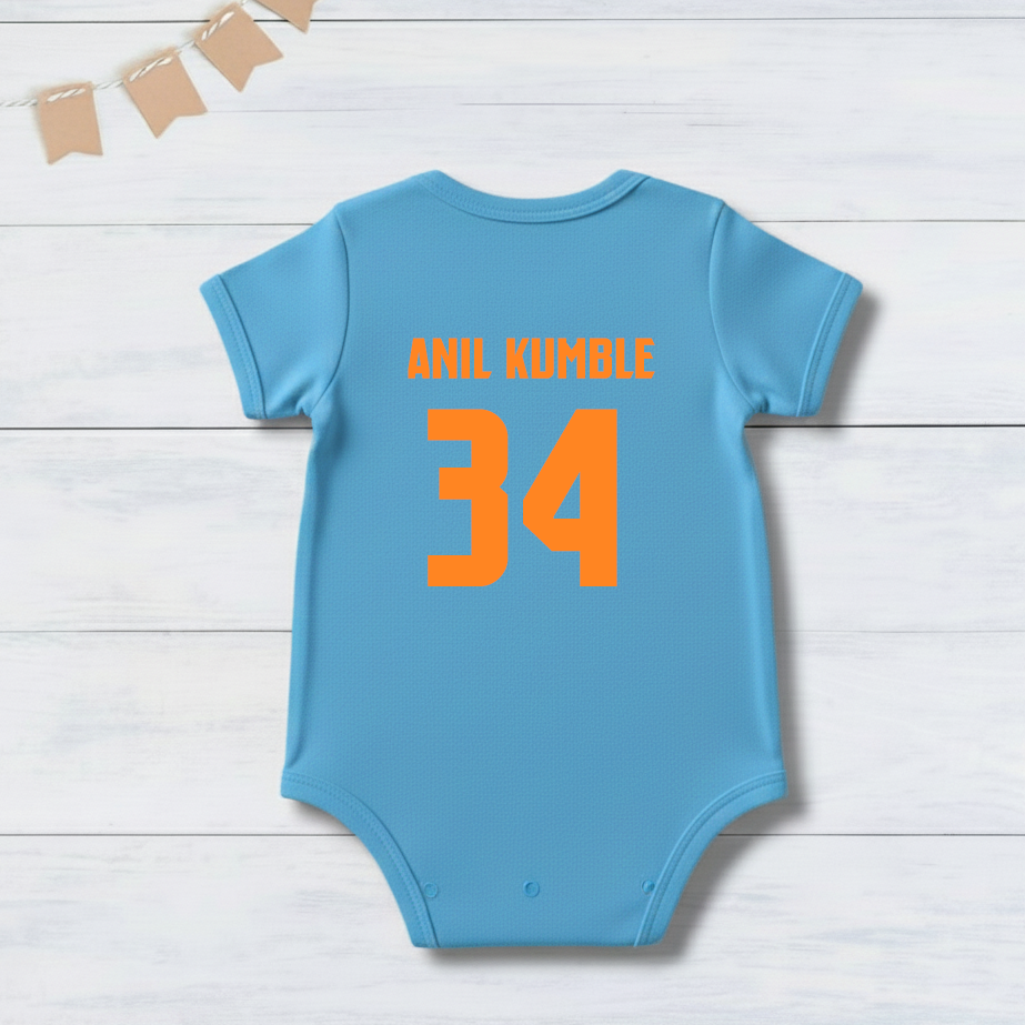 New Born & Baby clothing | Cricketer Indian jersey Inspired Baby Photoshoot Outfit for Baby with Customized Baby Name Printed | Soft Cotton
