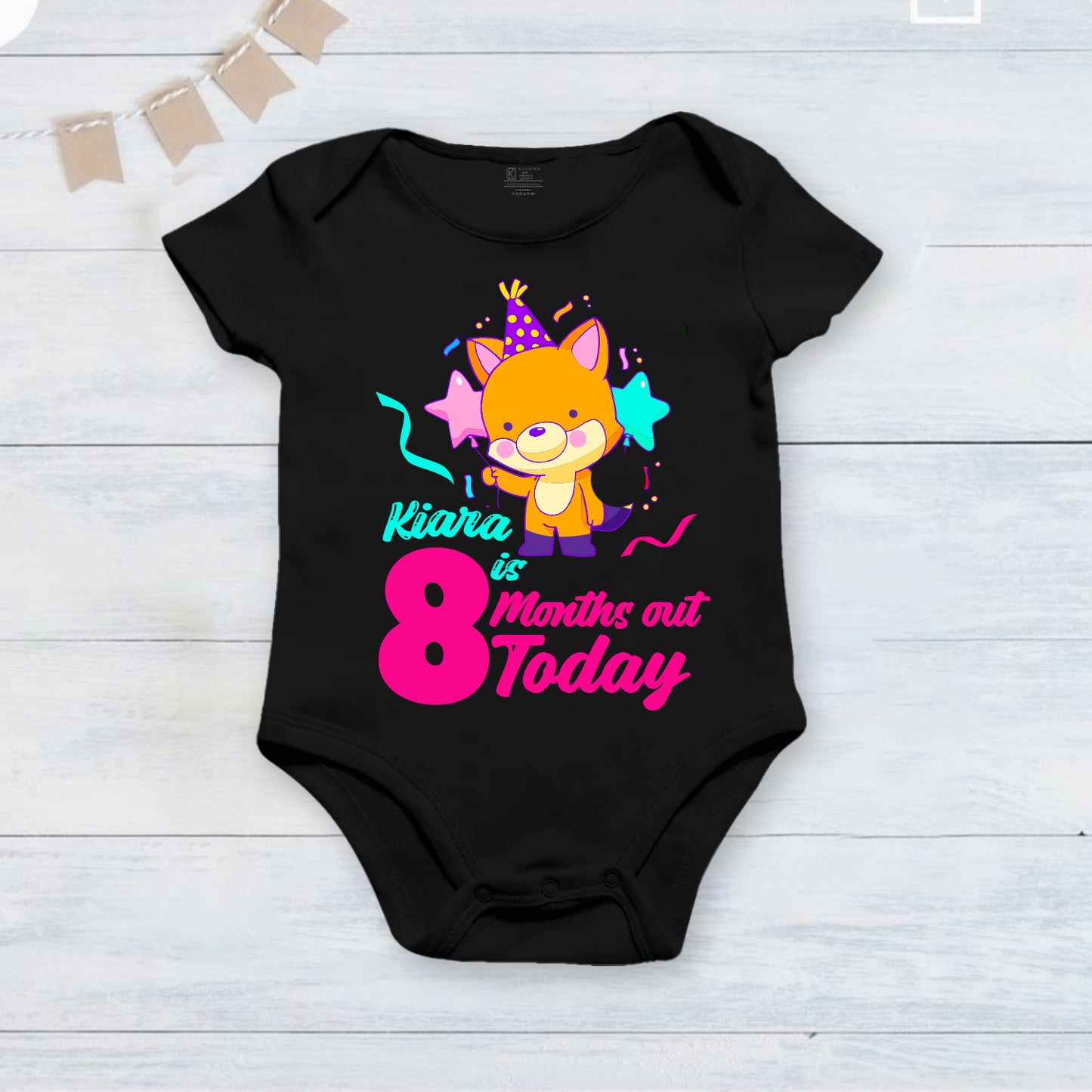 8th Month Of Love and Happiness Black onesies With Customized Baby Girl Name