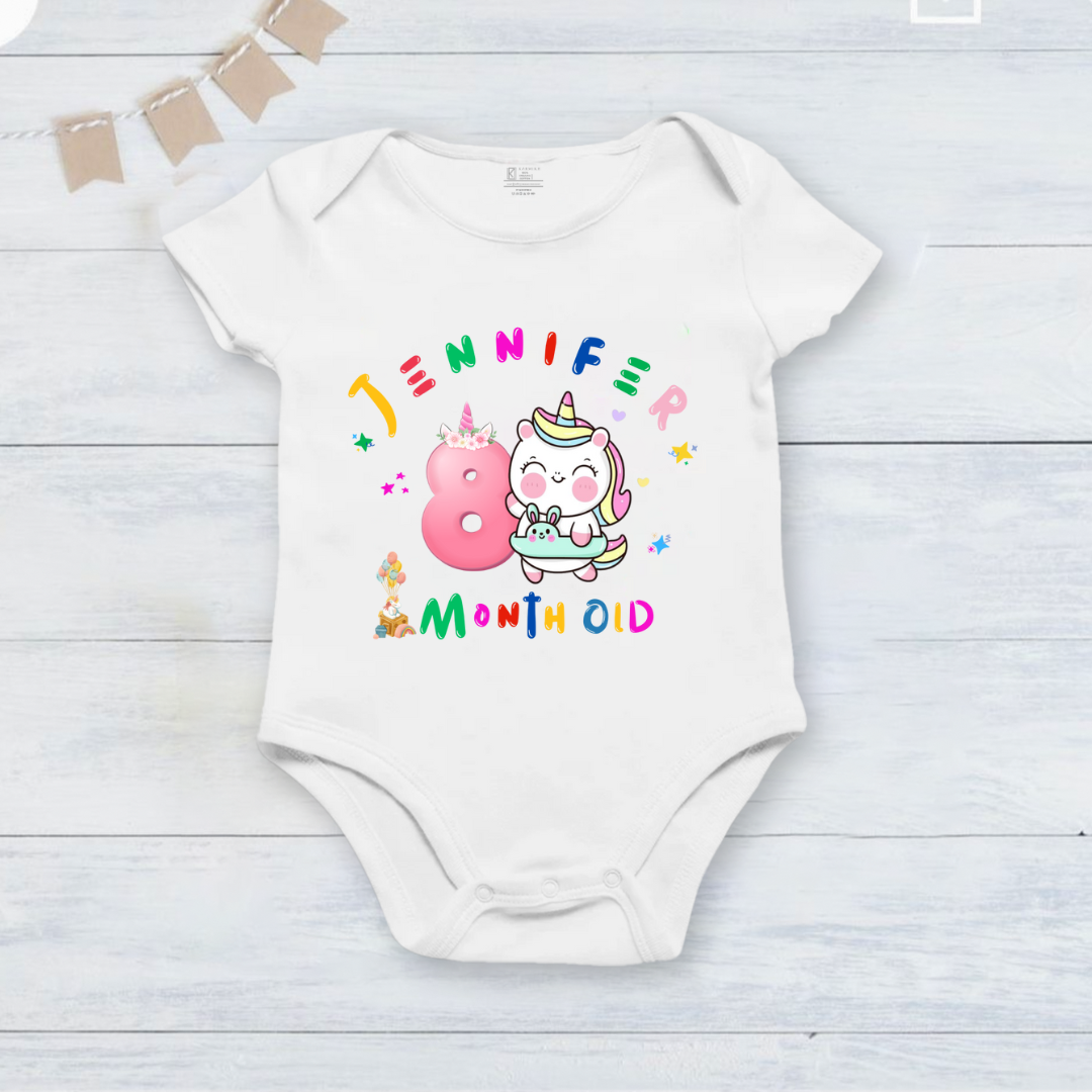 8th Infant monthly birthday 12 Months of Love_ Customized name White Onesie