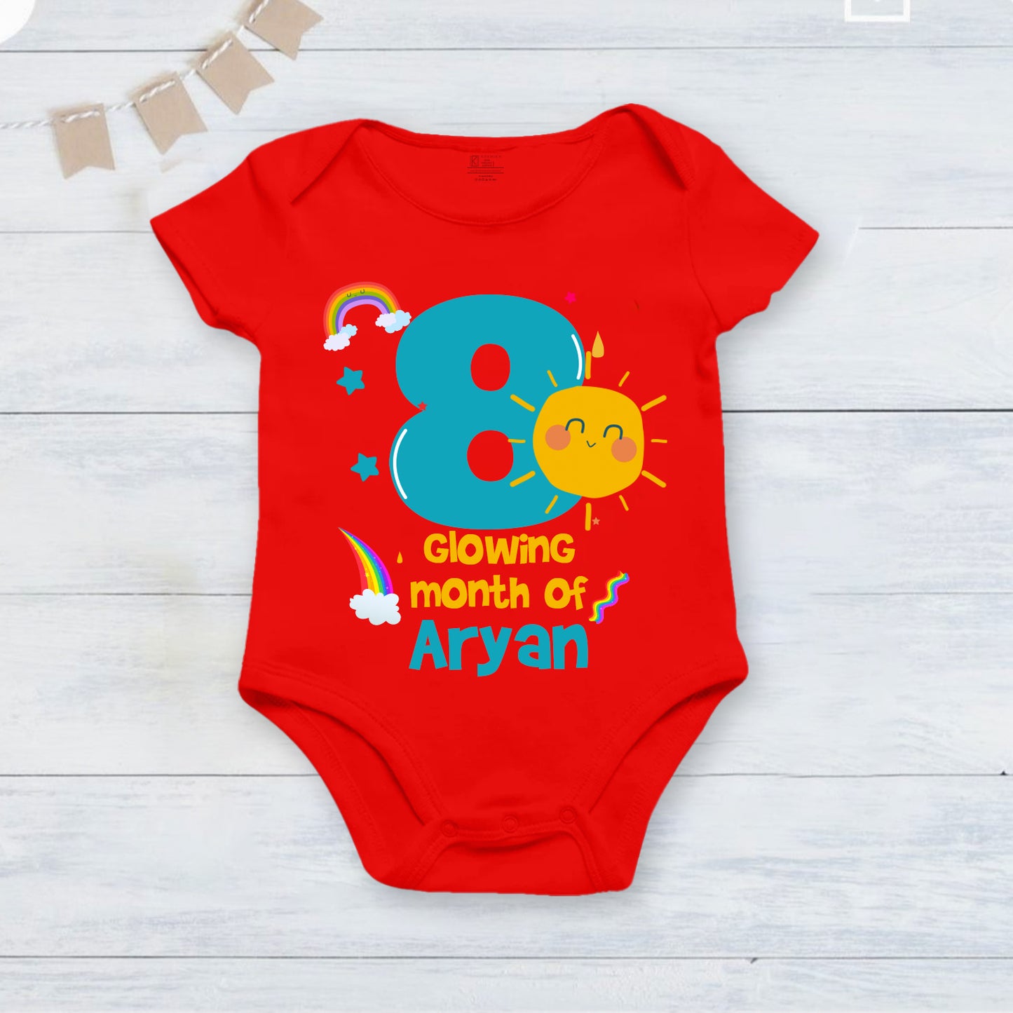 8th Infant monthly birthday_ With Customized Name Stylish Red Onesies
