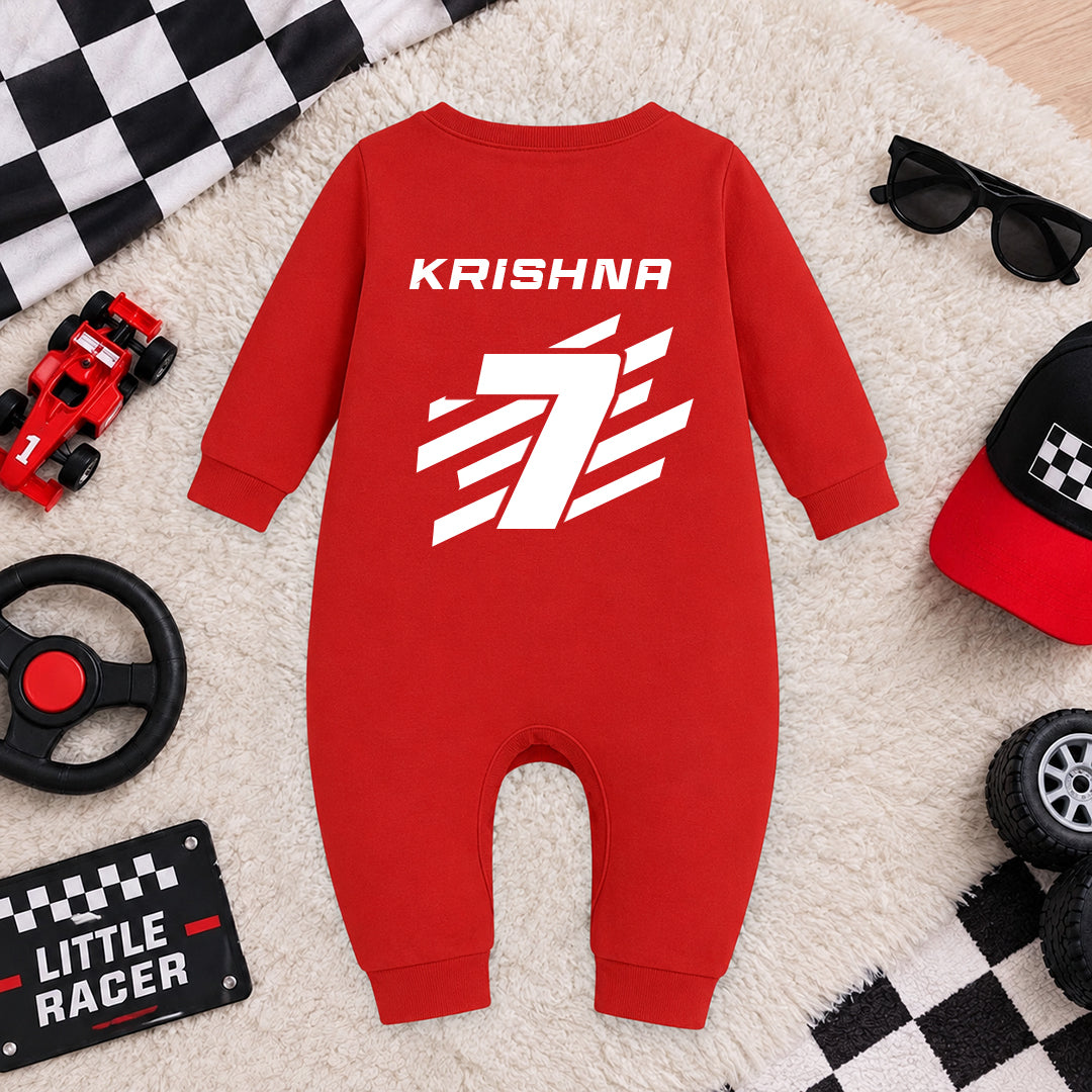 New Born & Baby clothing | Mini Racer – Custom Racing Romper with Customized Baby Name Printed | Soft Red Full Romper Cotton