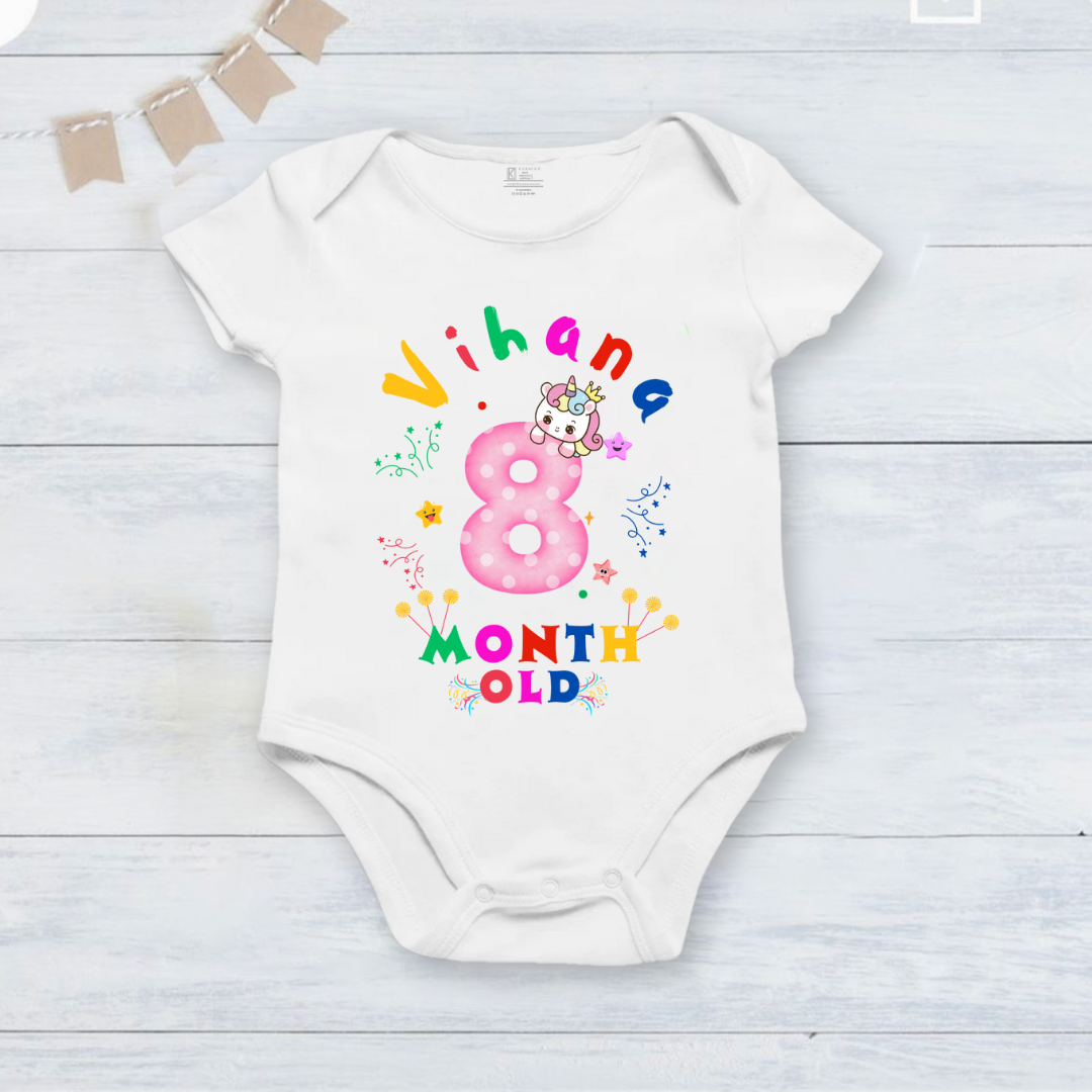 Infant monthly birthday 12 Months of Love_ Customized name White Onesie