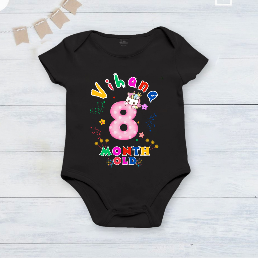Infant monthly birthday_ With Customized Baby Name Stylish Black Onesies