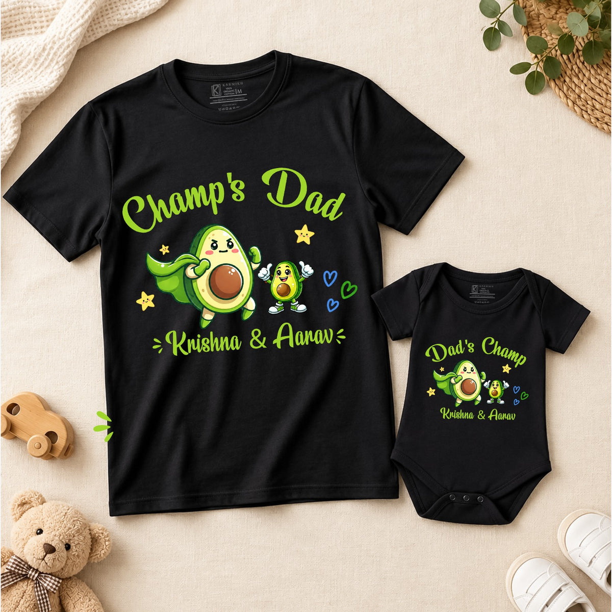 New Born & Baby Clothing | Champs' Dad & Dad's Champ Together With Customized Baby Name | Soft T-shirt