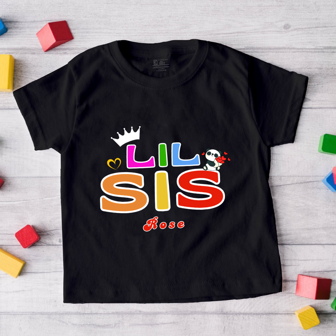 Little Sister with customised name_ Black tee