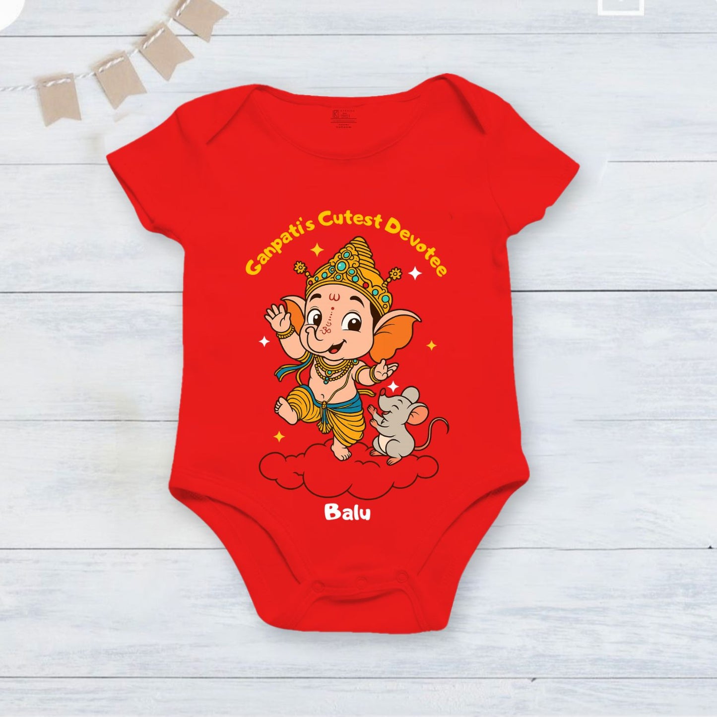 Ganpati's Cutest Devotee with customised name_ Red Onesie