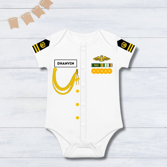 Professional Mister Captain Romper with customized baby name_ White Romper