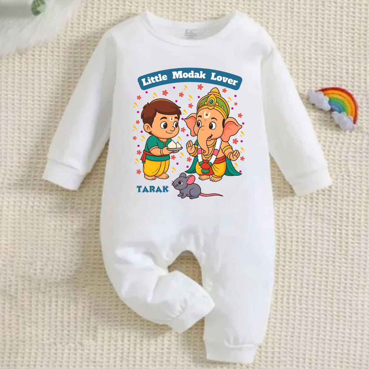 Little Modak Lover with customised name_ Full White Romper