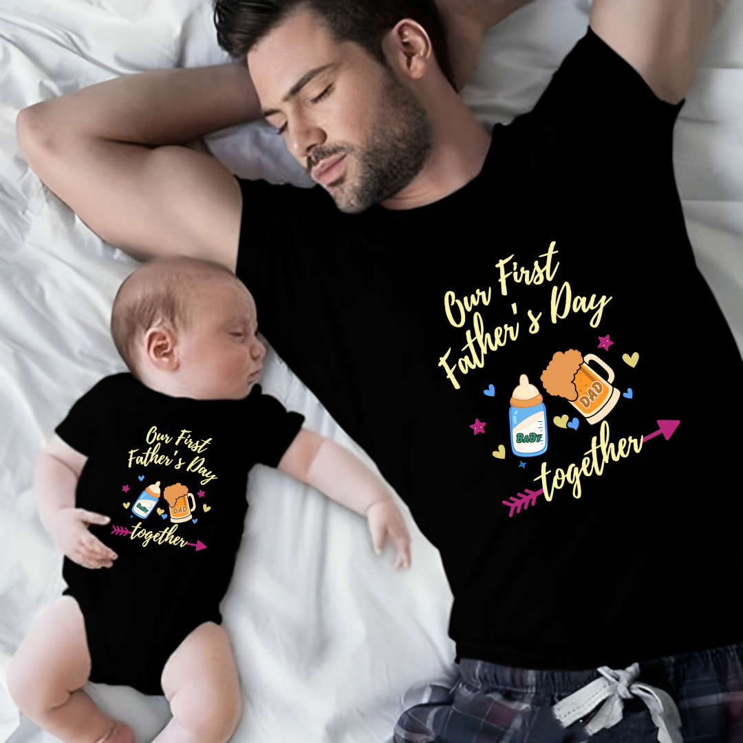 New Born & Baby Clothing | Our First Father's Day Together Twinning Sets T-shirt and onesie _black | Soft T-shirt