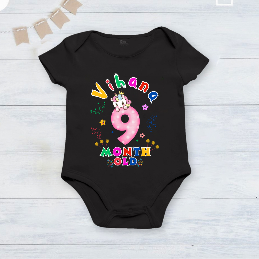 Infant monthly birthday_ With Customized Baby Name Stylish Black Onesies