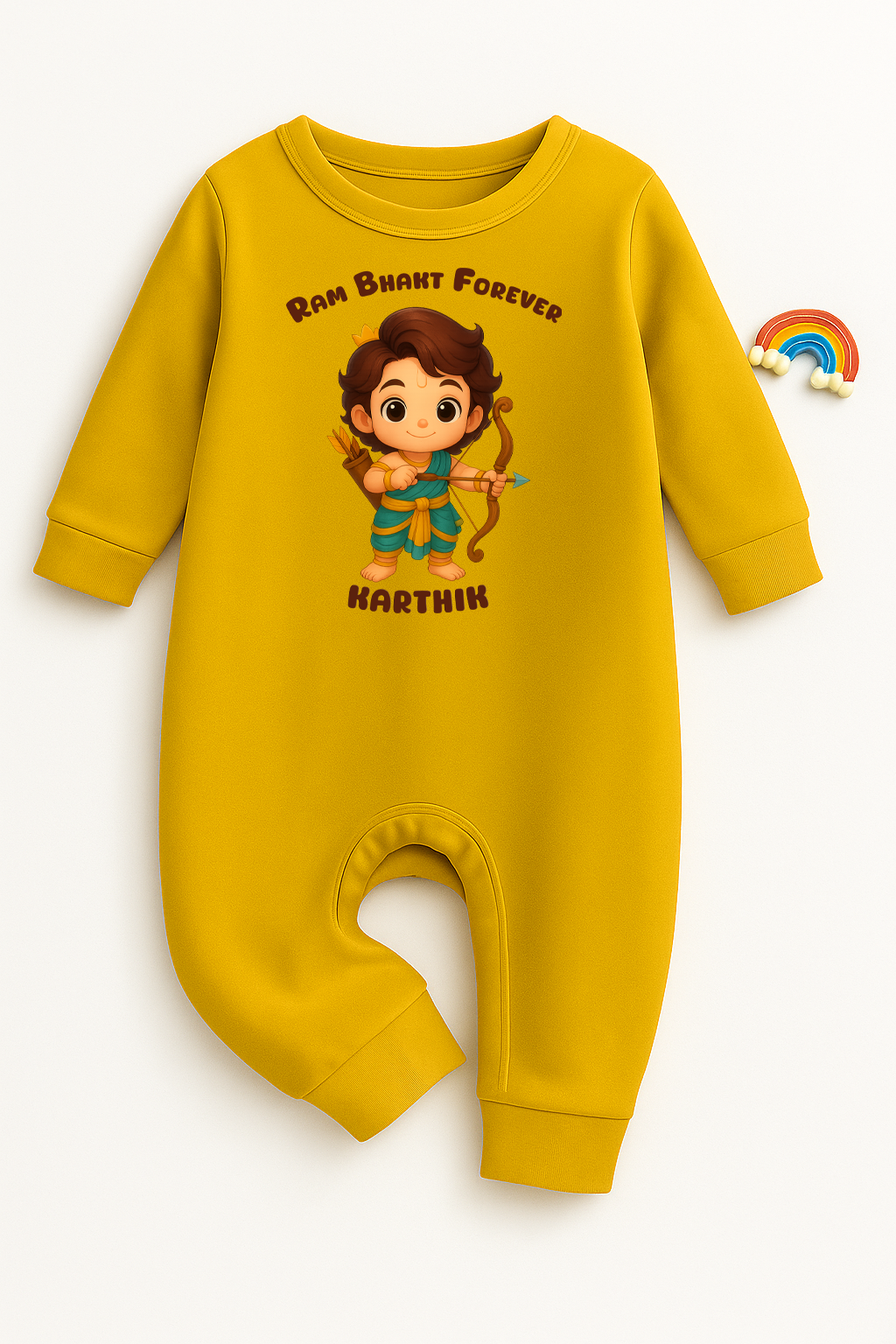 New Born & Baby Clothing | Ram Bhakt Forever With Customized Baby Boy Yellow Romper | Soft Cotton