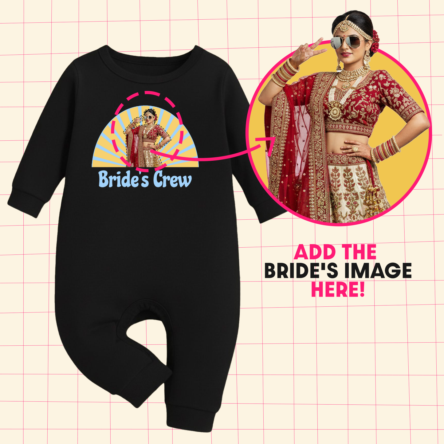 Bride Crew With Customized Bride Photo _ Black Full Romper
