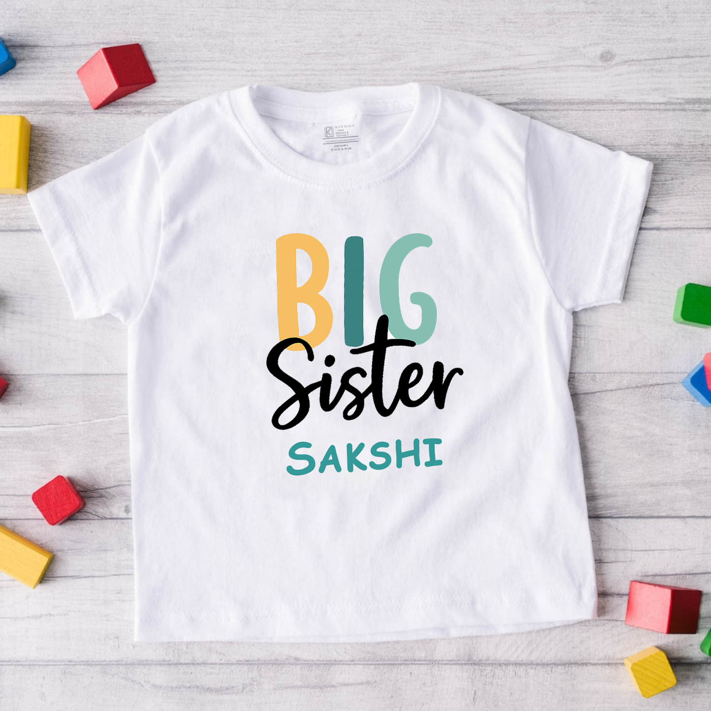 Big Sister customised with name _ White tee