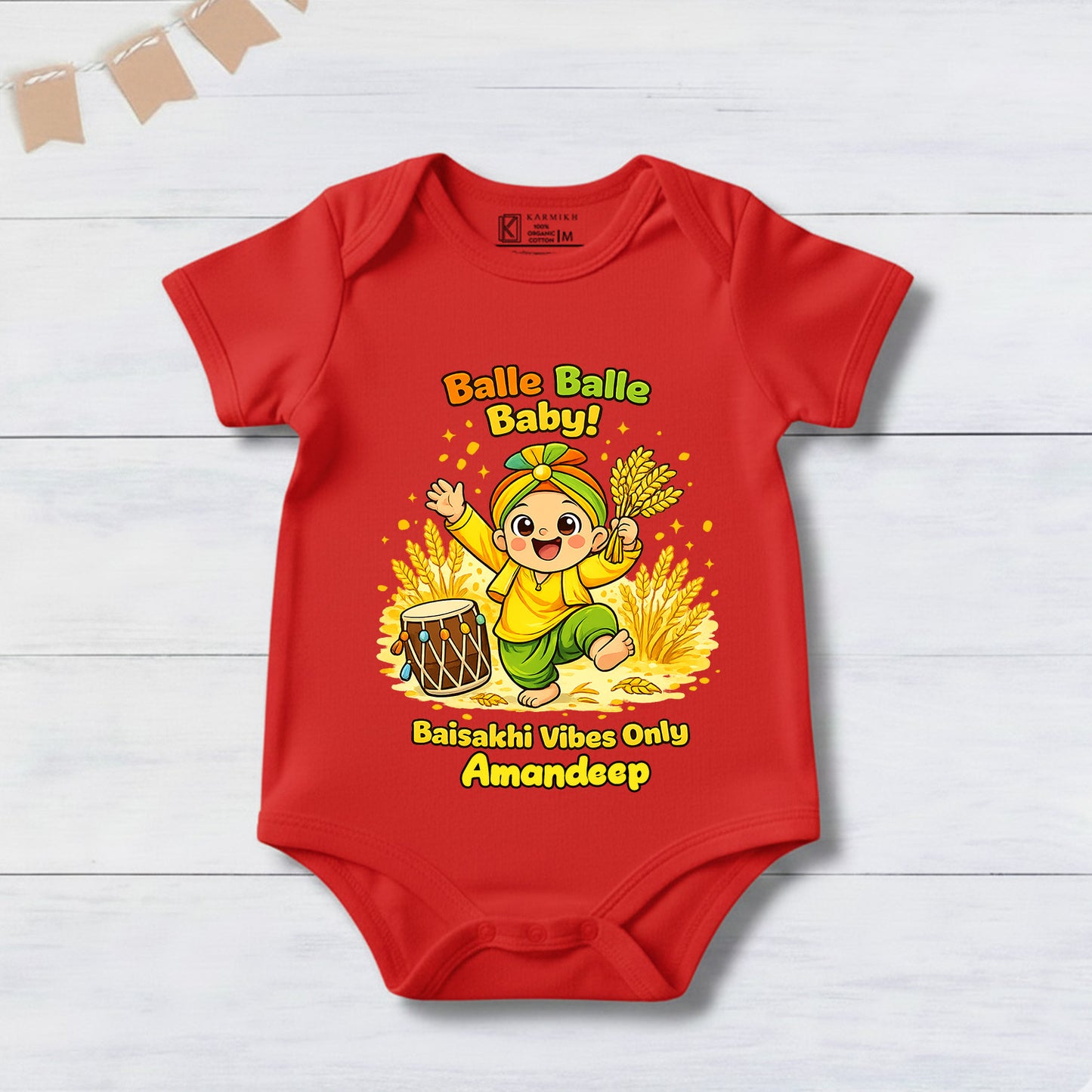 New Born & Baby Clothing | Balle Balle Baby Baisakhi Vibes Only With Customized Baby Name | Soft Cotton
