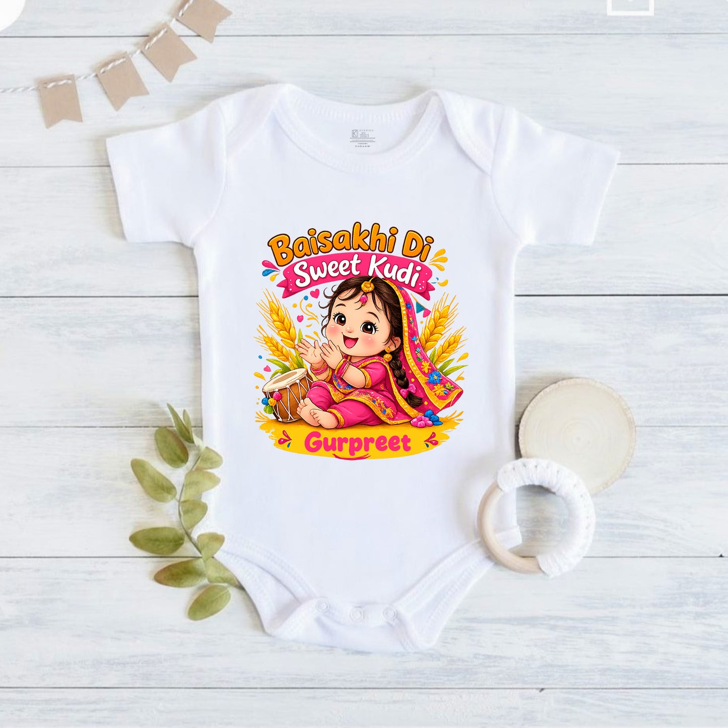 New Born & Baby Clothing | Baisakhi Di Sweet Kudi With Customized Baby Name | Soft Cotton