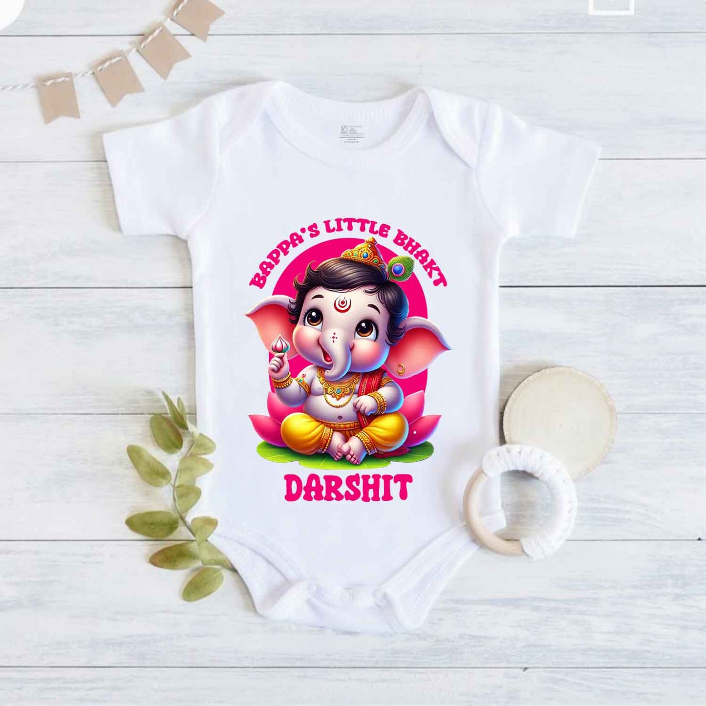Bappa's Little Bhakt White With Name