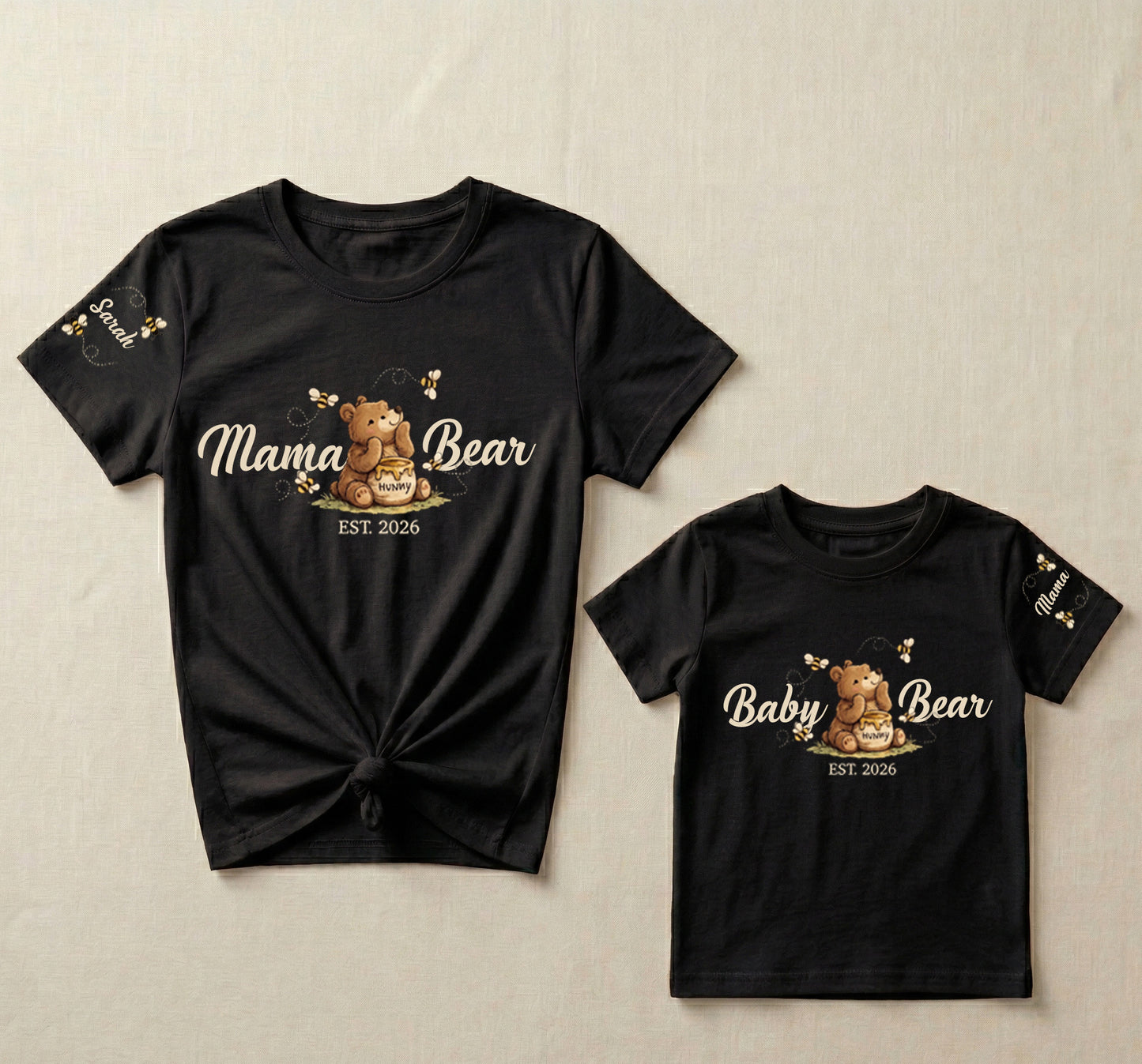 Mamma Bear & Baby Bear Black Combo T-shirt