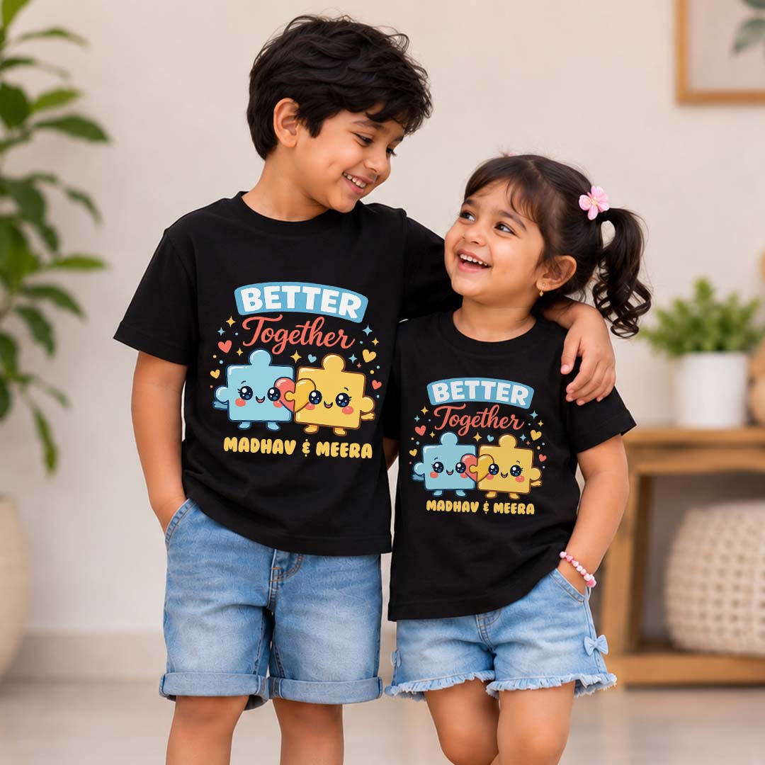 Combo pack of Better Together siblings with custom names Black Tees