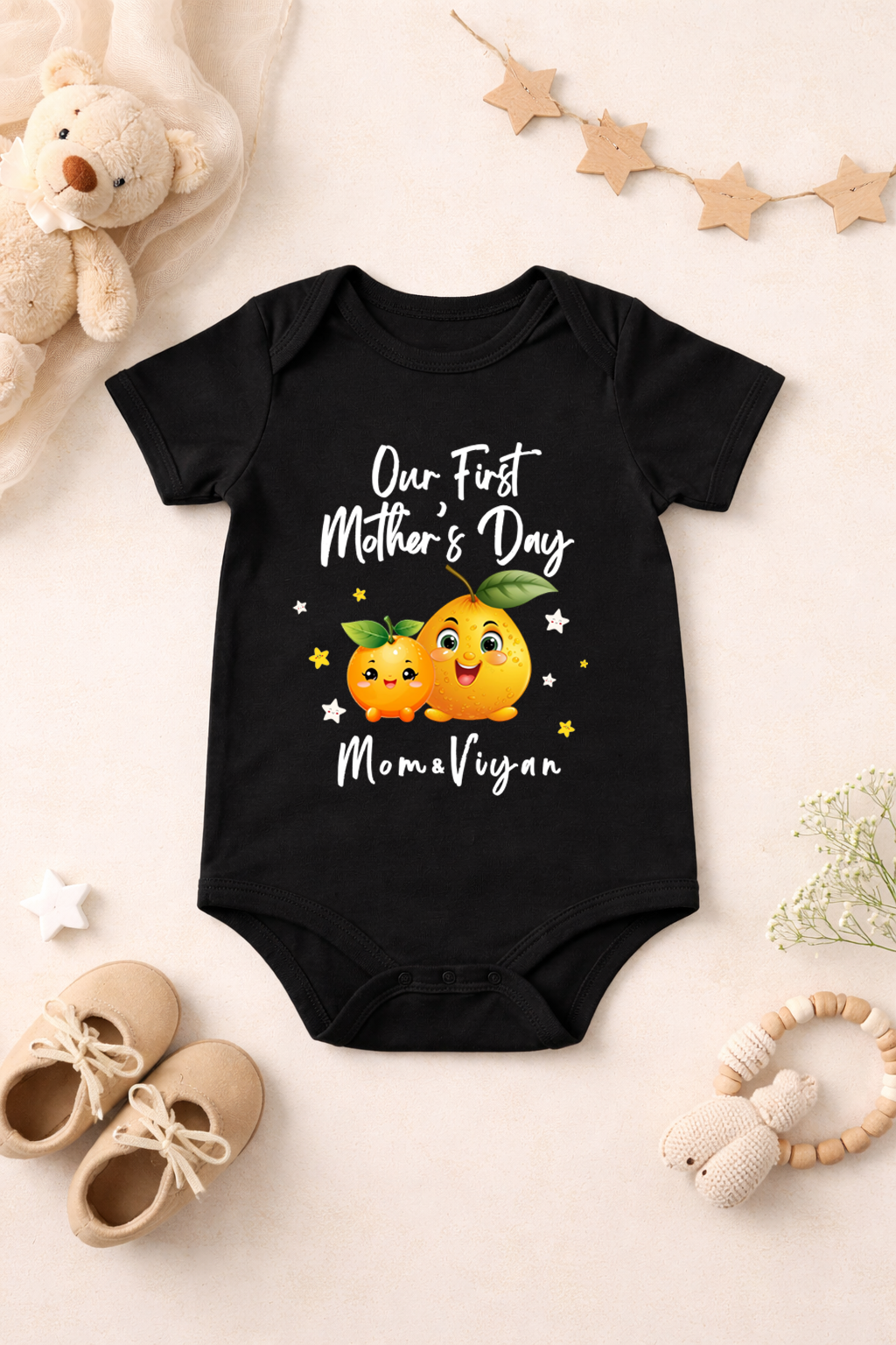 first mothers day together _mom & baby name_black tee