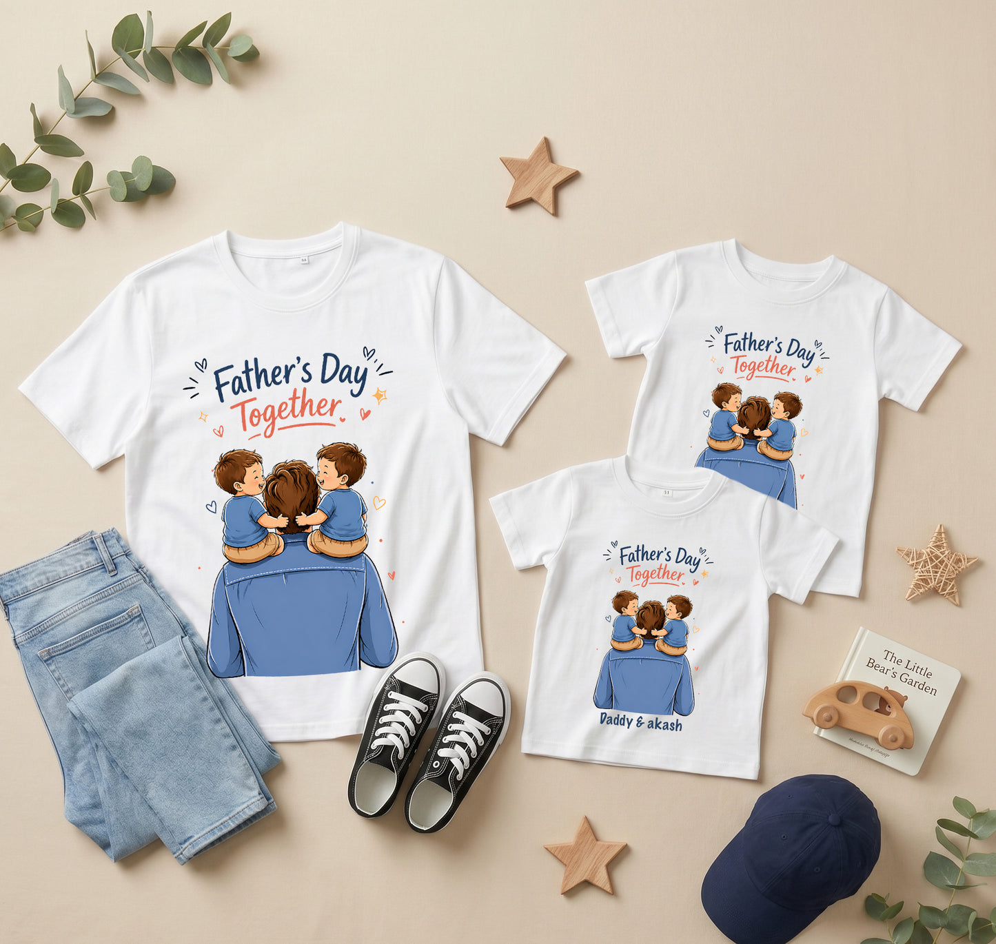 New Born & Baby Clothing | Happy Father's Day Together Dad & Twin Son White Sets T-shirt | Soft T-shirt