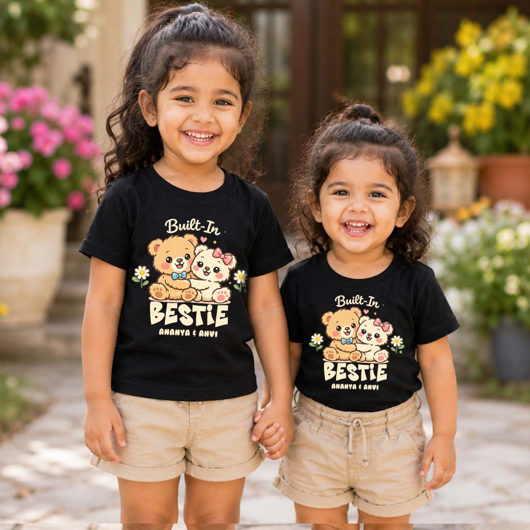 Combo pack of Built-in Besti siblings With custom Name Black Tees