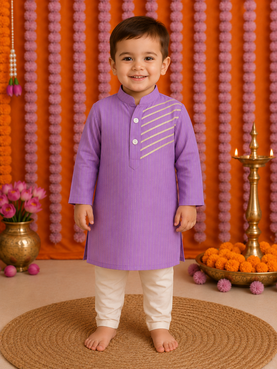 Premium Cotton Kids Ethnic Wear | Purple Kurta Set for Boys | Festival Collection