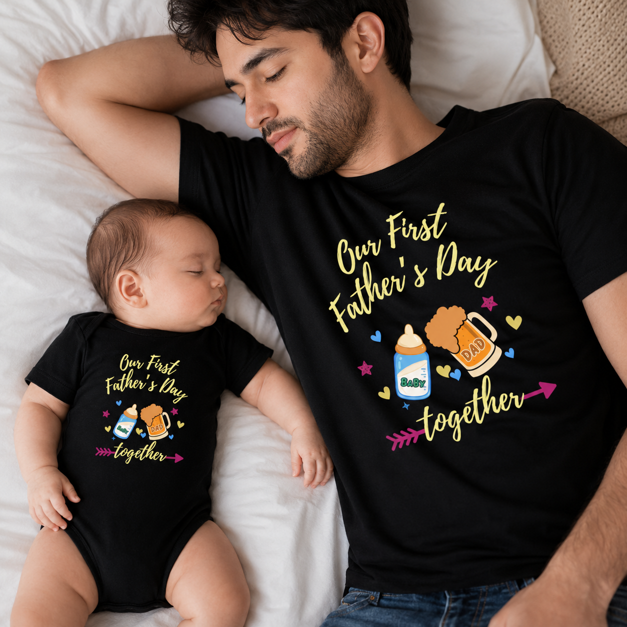 New Born & Baby Clothing | Our First Father's Day Together Twinning Sets T-shirt and onesie _black | Soft T-shirt