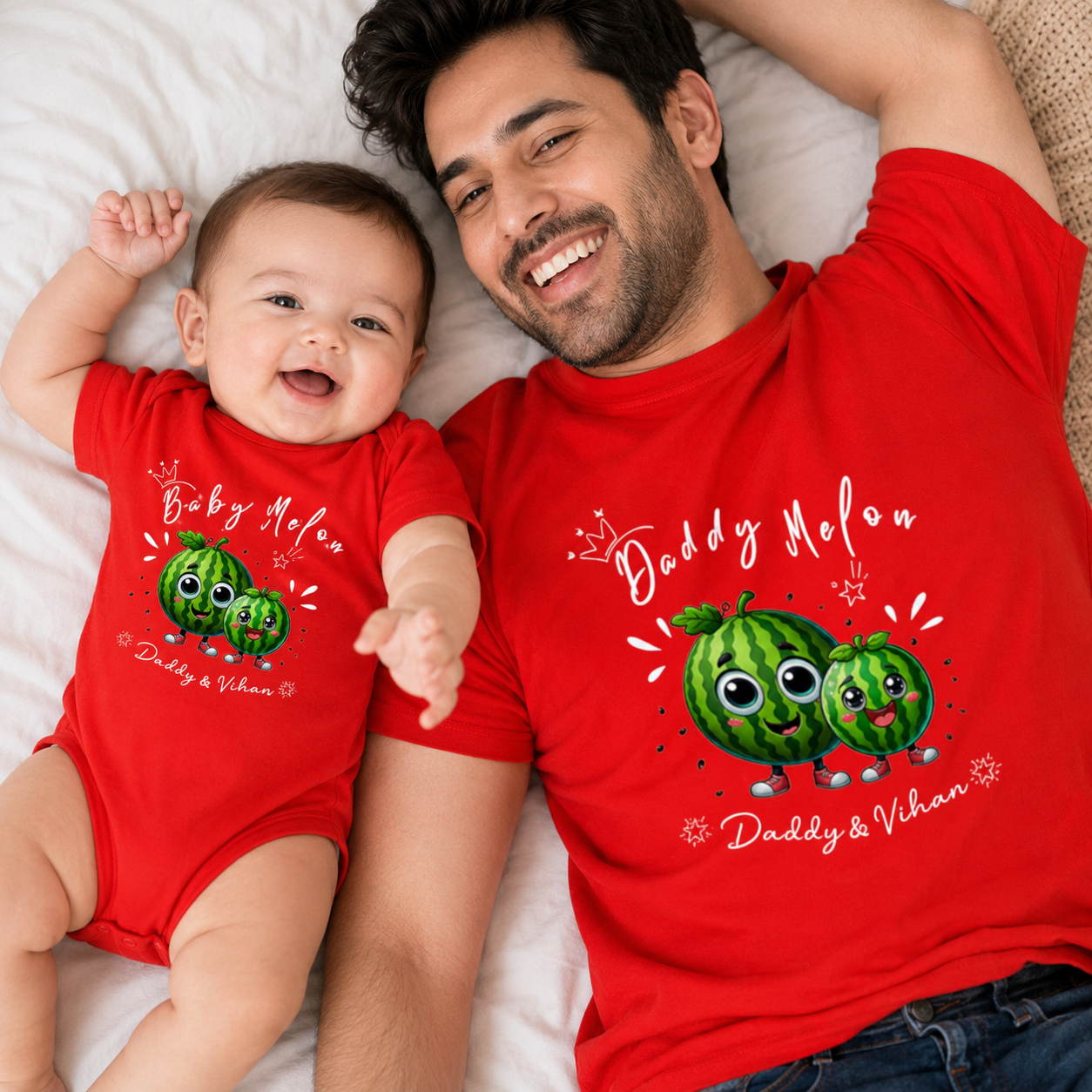 New Born & Baby Clothing | Daddy Melion Red T-shirt With Customized Baby Name | Soft T-shirt
