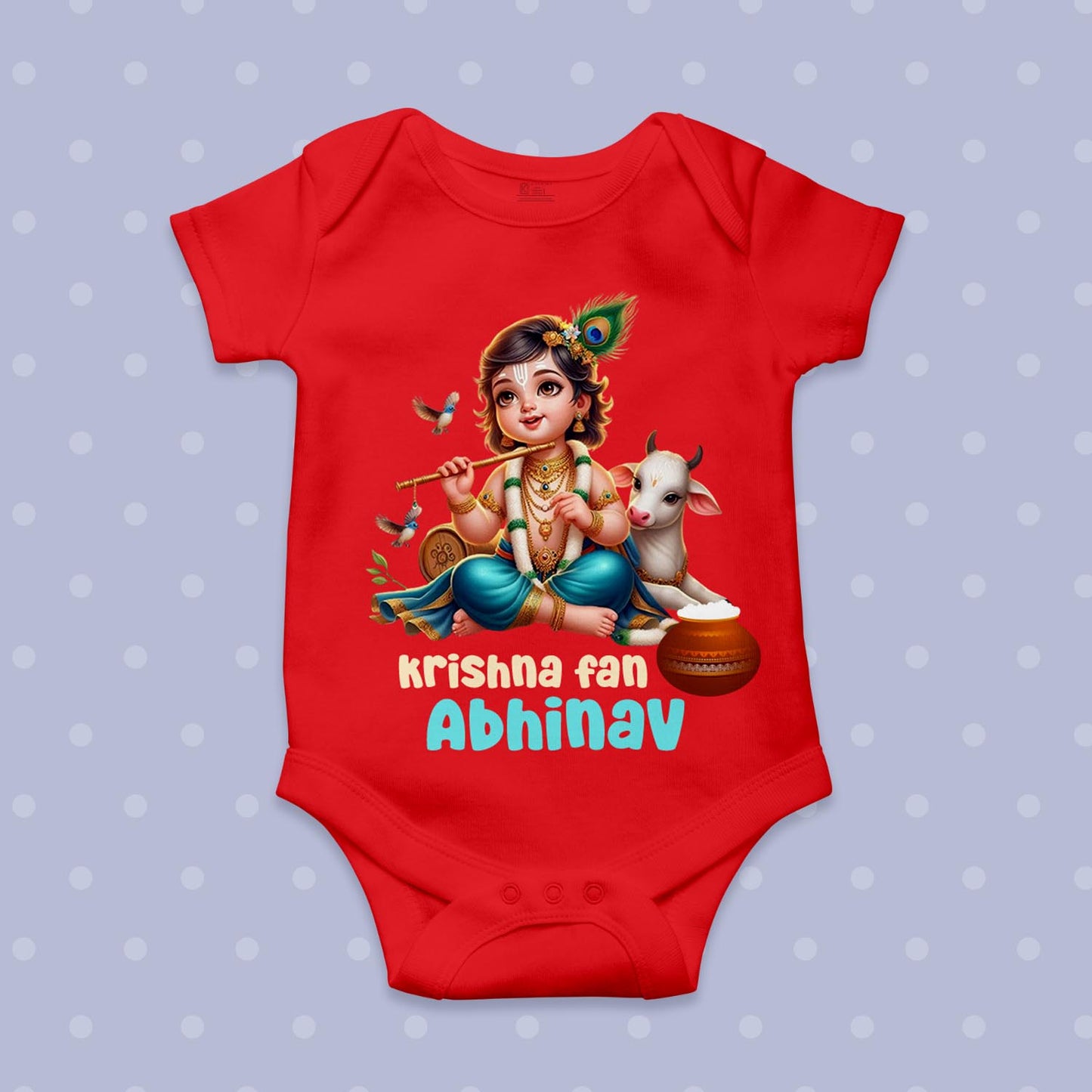 Cute krishna Fan with customized name_ Red Onesie