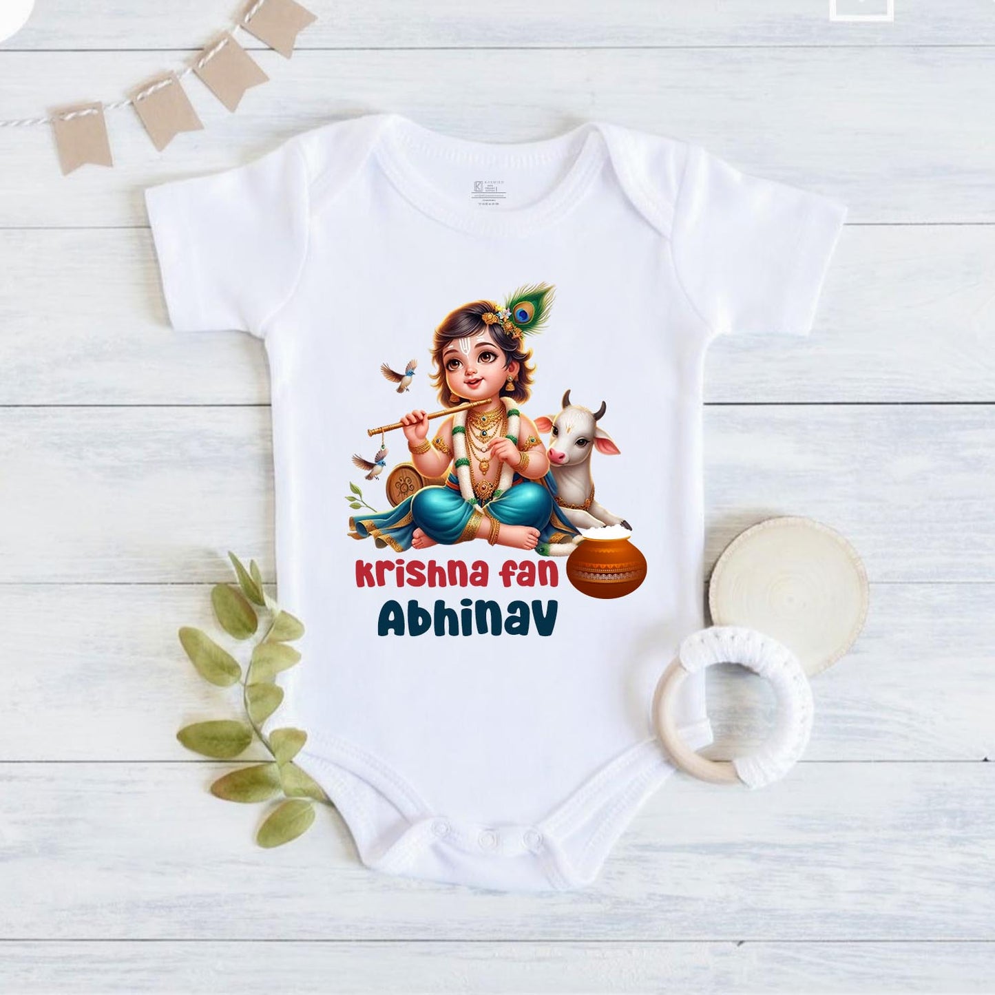Krishna Fan with customized name _White Onesie