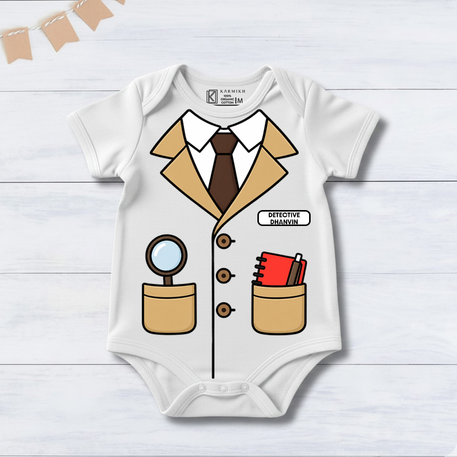 Cute Professional Detective Baby Photoshoot Outfit With Customized Baby Name for Newborns & Infants | Soft Cotton