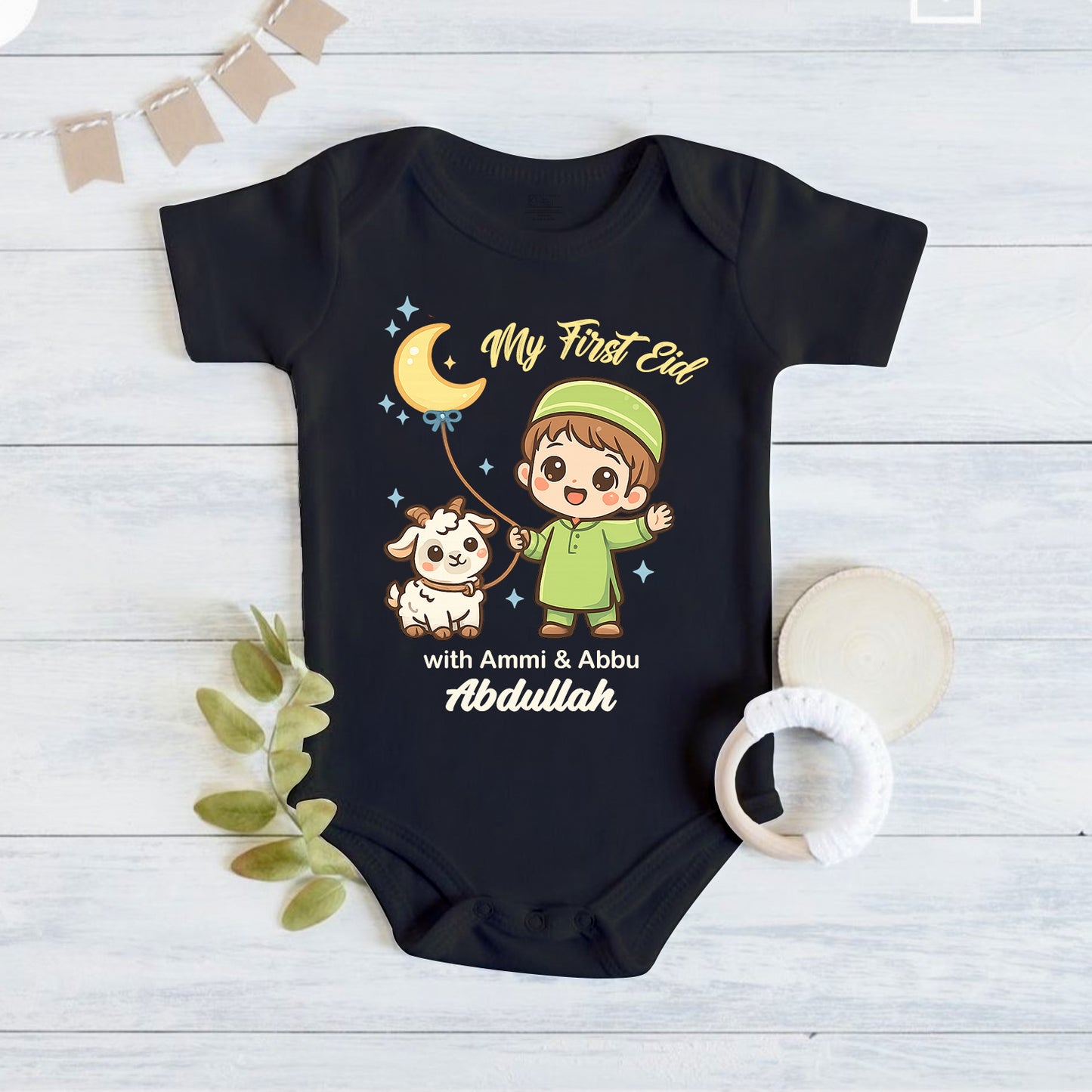 Newborn & Baby Clothing | My First Bakra Eid With Ammi & Abbu Romper With Personalized Baby Boy Name | Soft Cotton