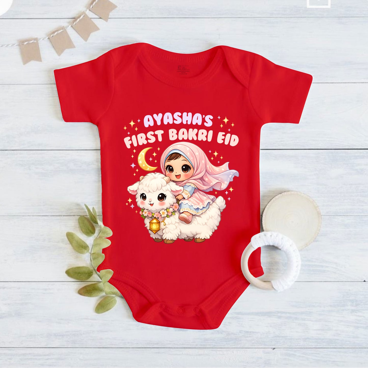 Newborn & Baby Clothing | My First Bakra Eid Romper With Personalized Baby Girl Name | Soft Cotton