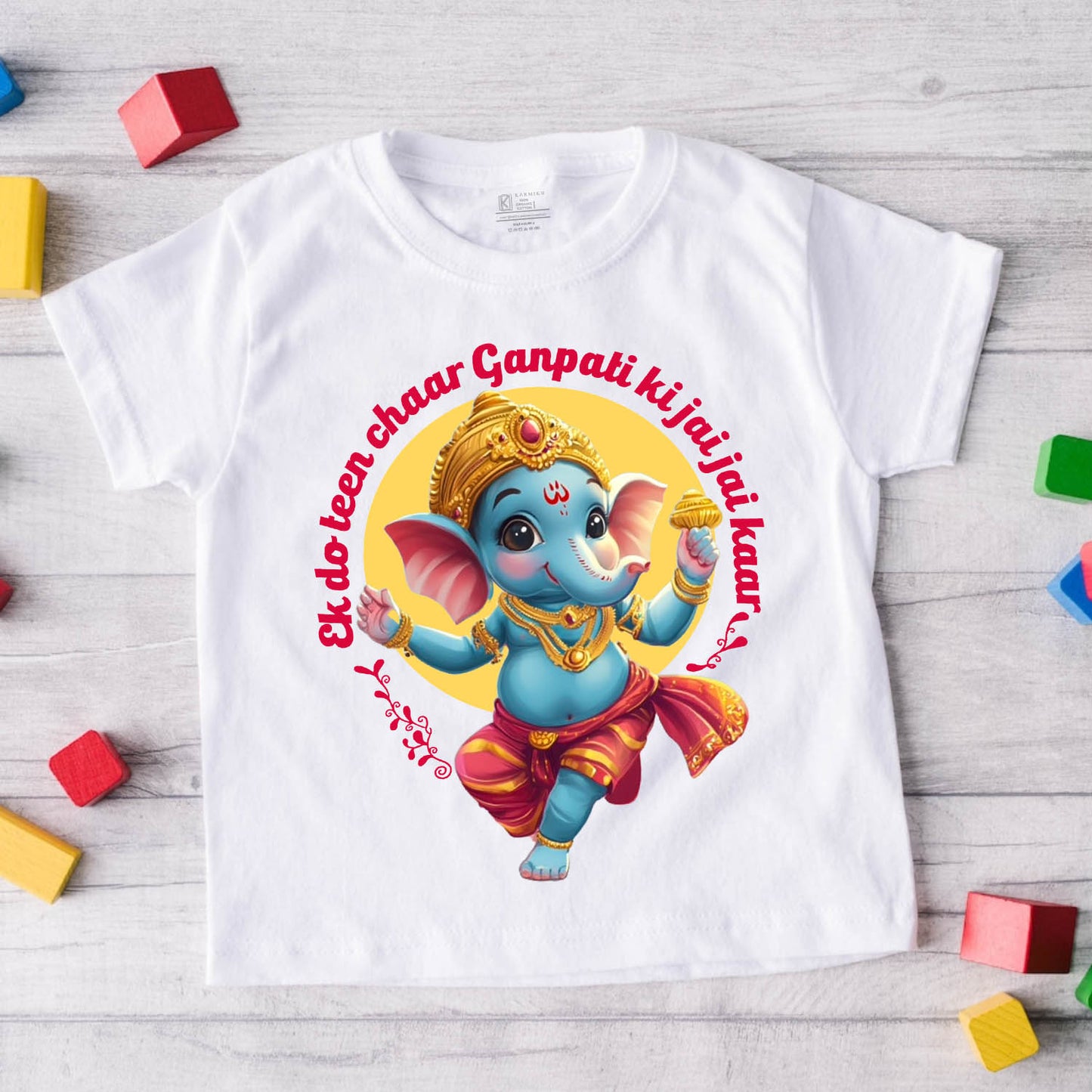 Ek do teen char ganpati ki jai jai kar_ white T shirt