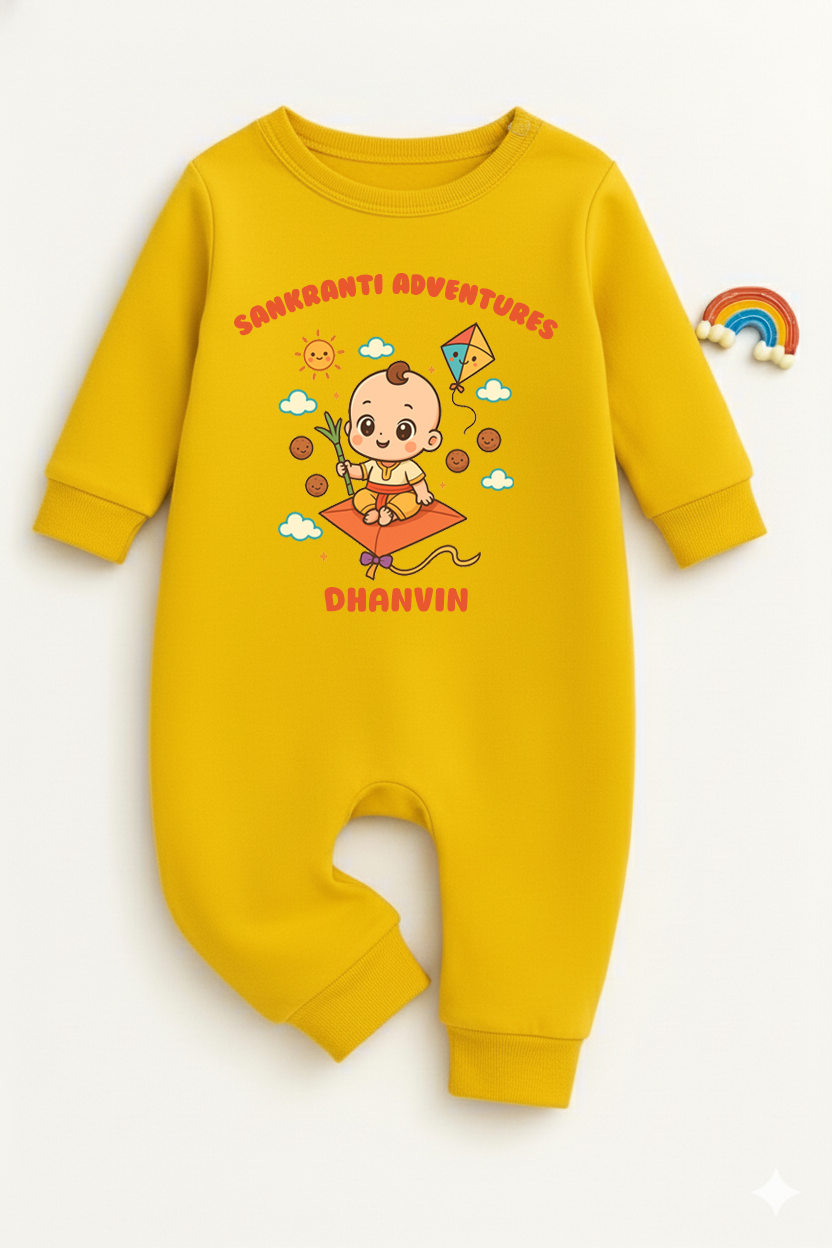 My First Makara Sankranti With Customized Baby Name _ Yellow Full Romper
