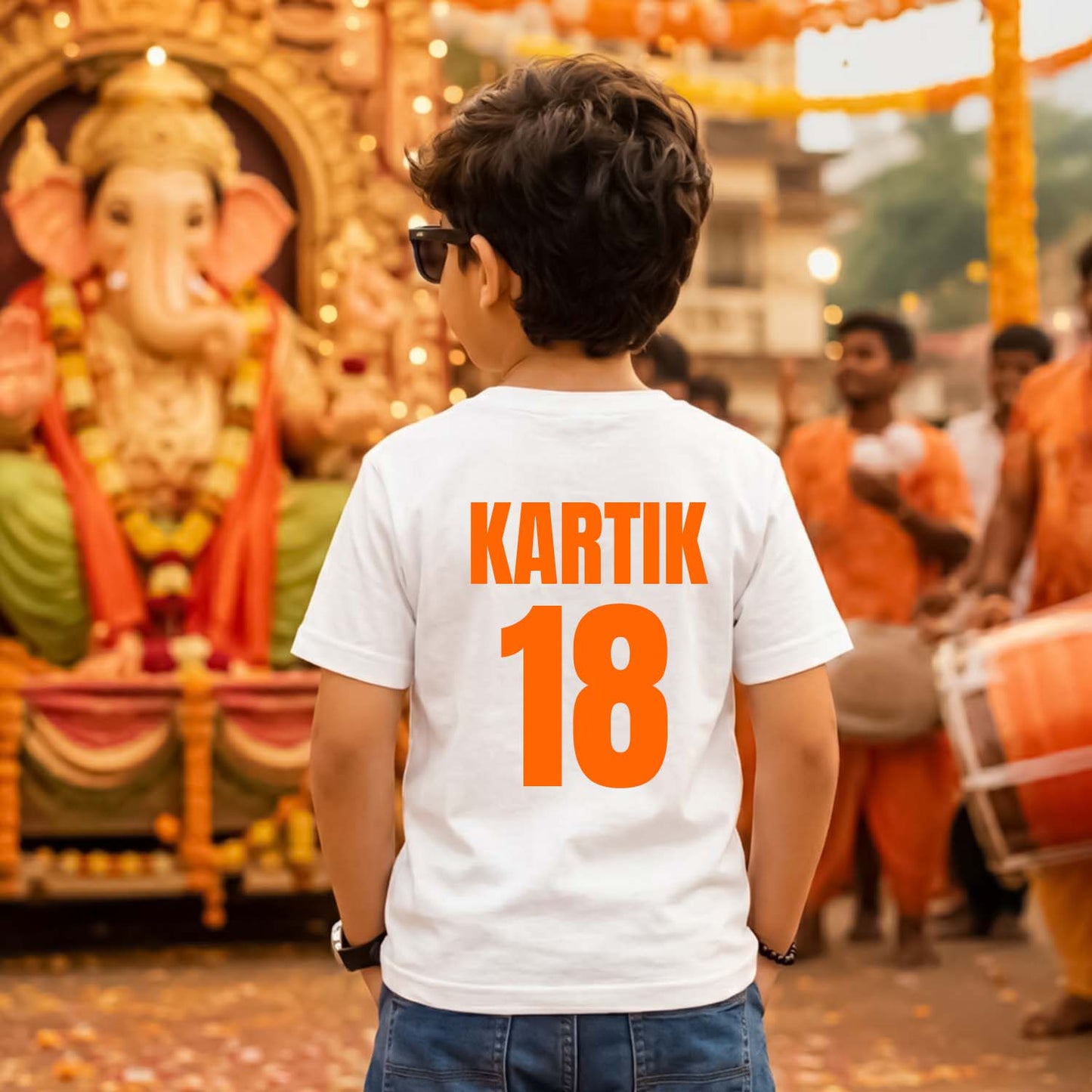 Glow With Bappa Kids T-Shirt | Ganpati Design White T-Shirt