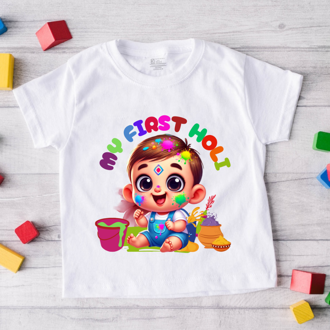 New Born & Baby Clothing | Baby My First Holi | Soft Cotton T-shirt